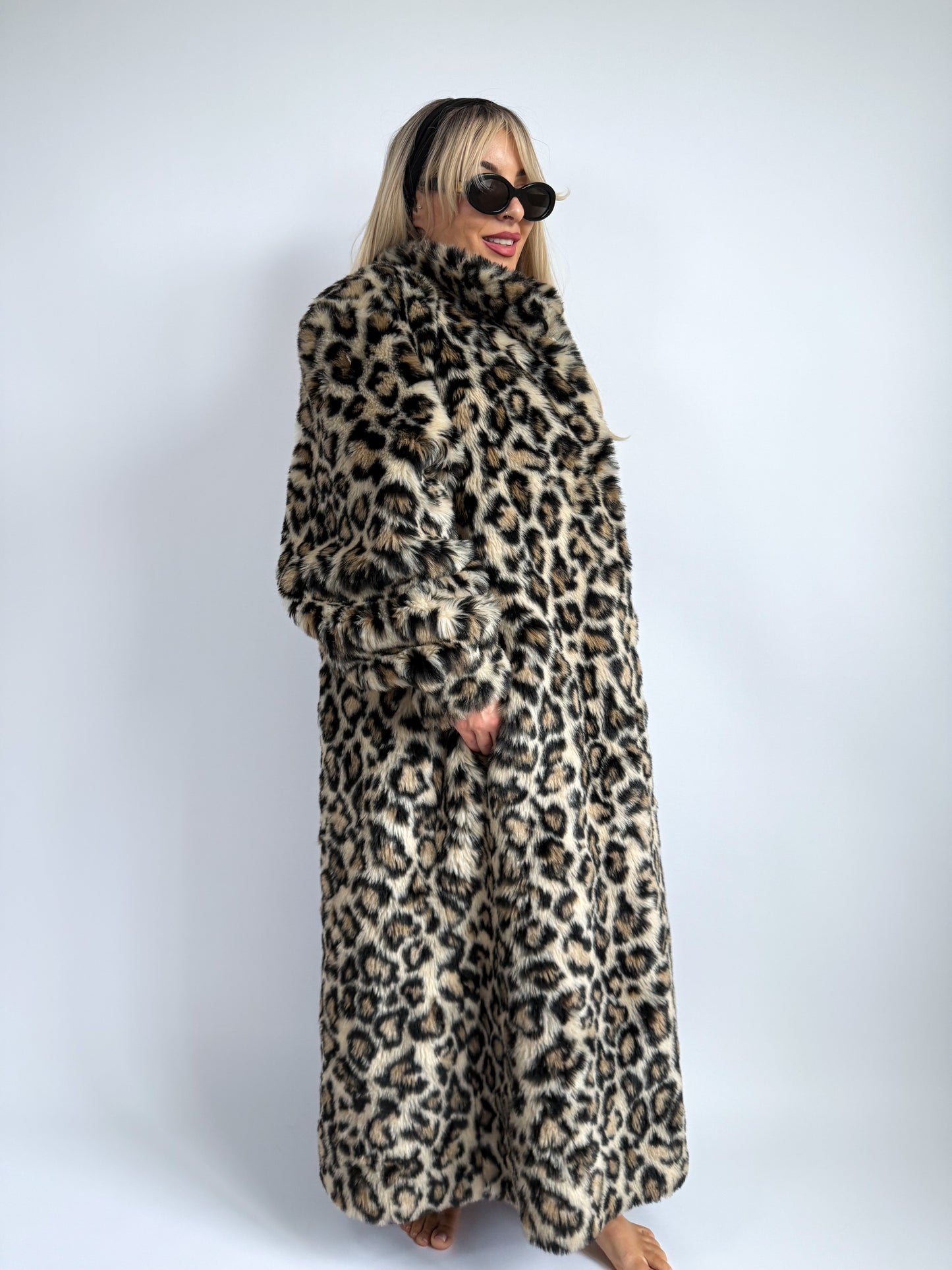 Vintage Leopard Print Faux Fur Maxi Coat - Size L