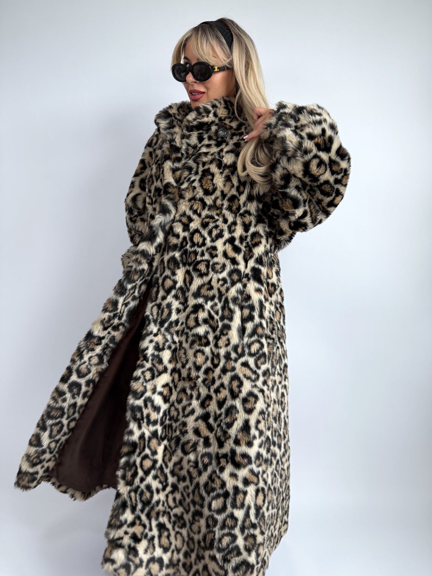 Vintage Leopard Print Faux Fur Maxi Coat - Size L