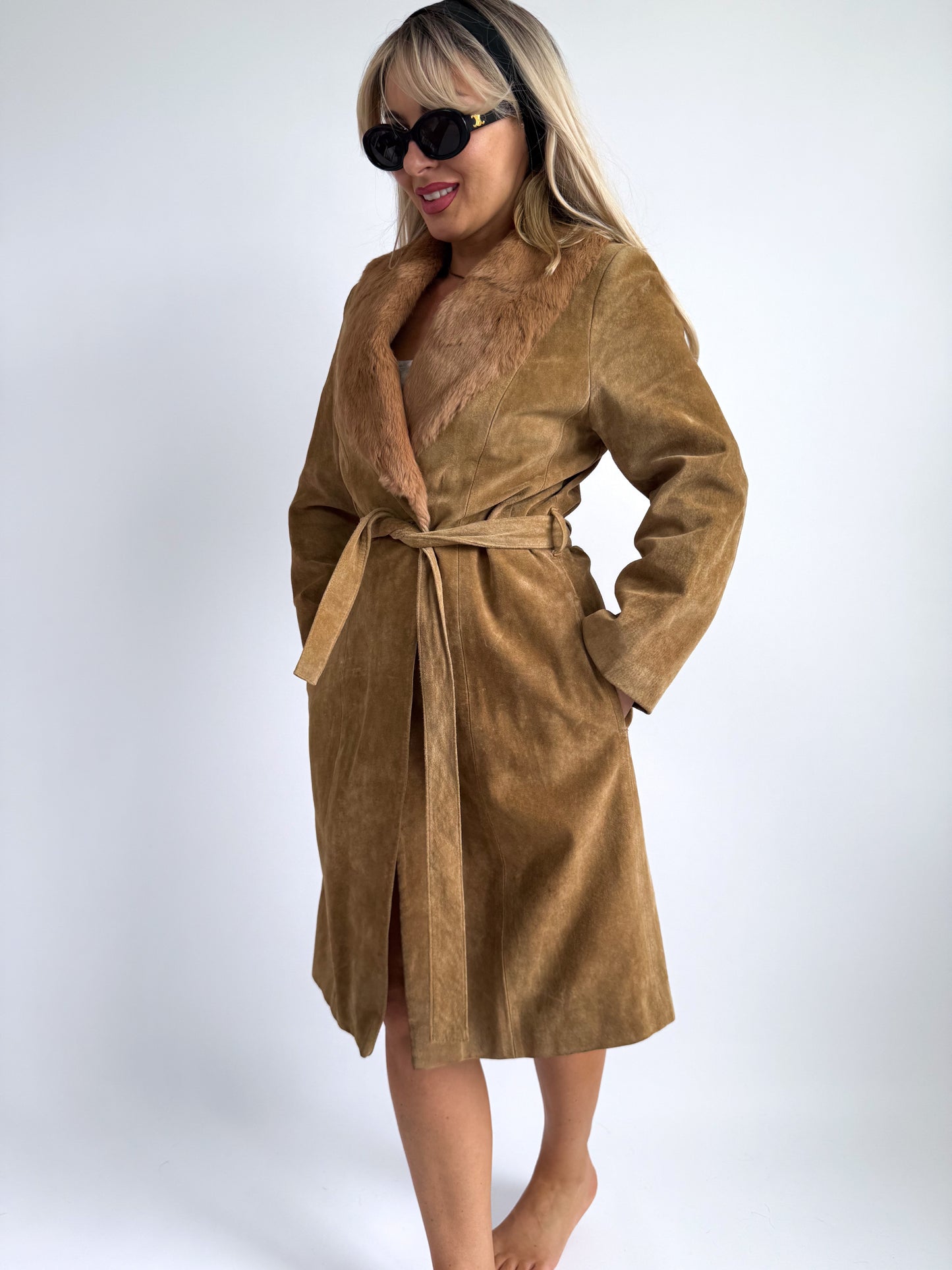 Penny Lane Inspired Suede Coat – Faux Fur Collar, XS/S Fit