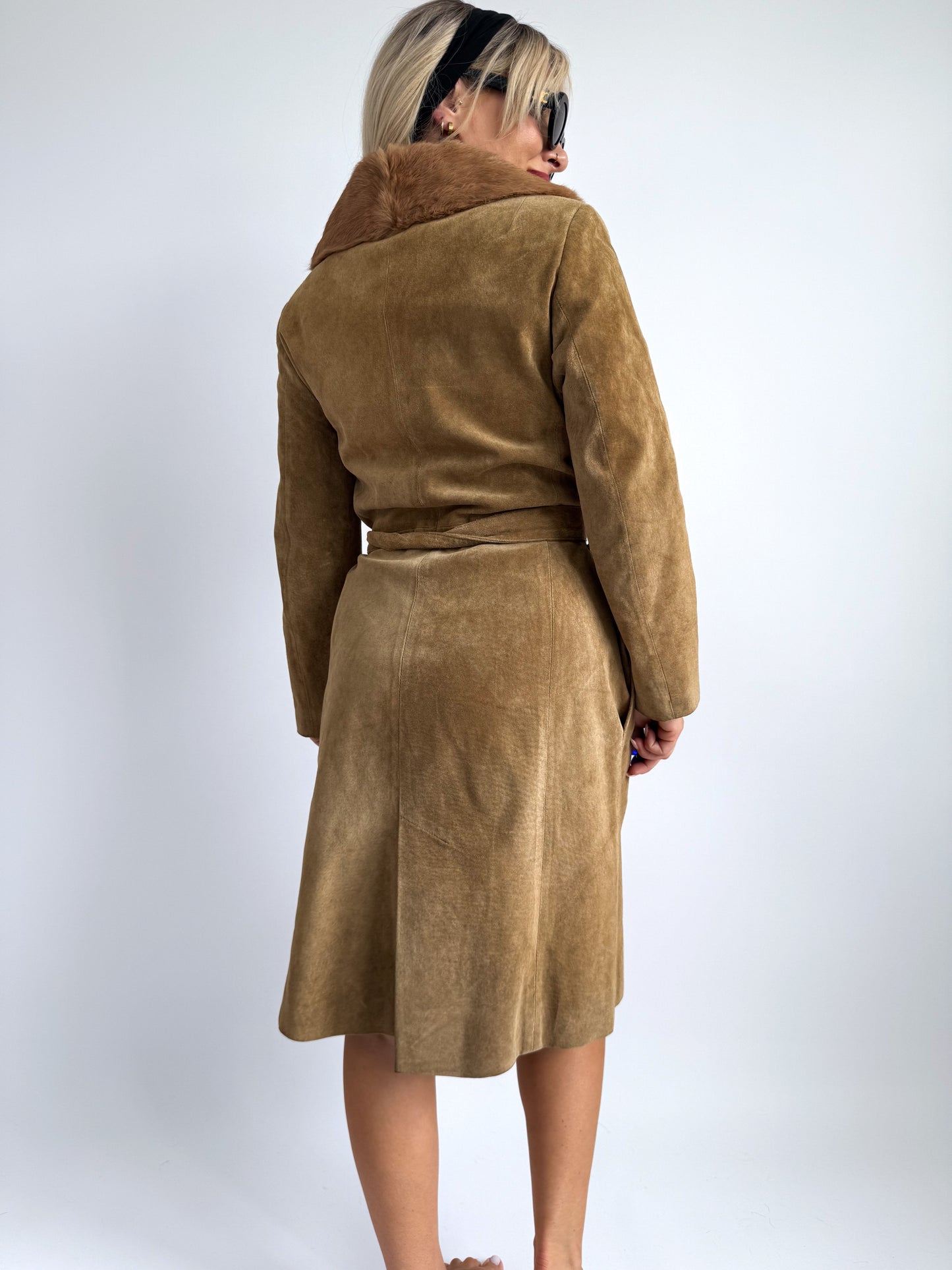Penny Lane Inspired Suede Coat – Faux Fur Collar, XS/S Fit
