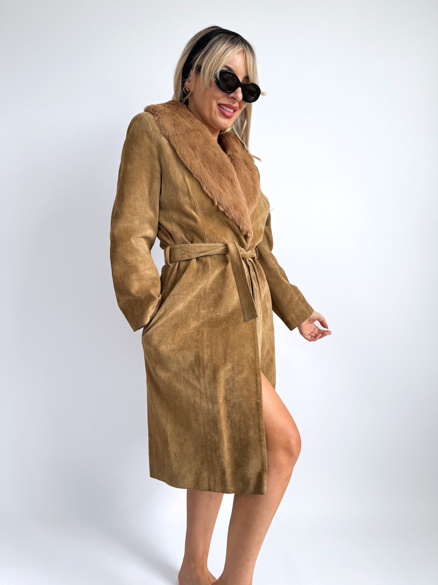 Penny Lane Inspired Suede Coat – Faux Fur Collar, XS/S Fit