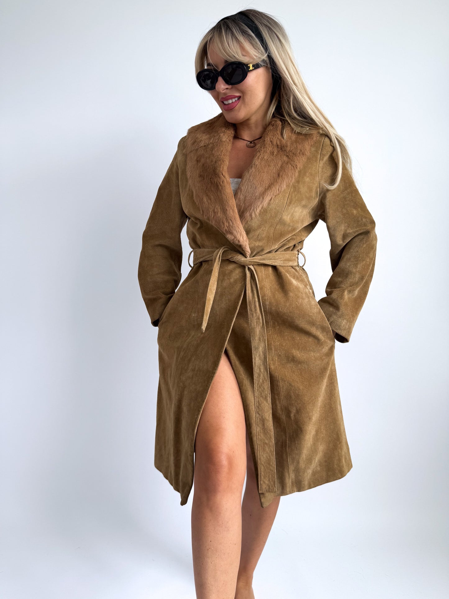 Penny Lane Inspired Suede Coat – Faux Fur Collar, XS/S Fit