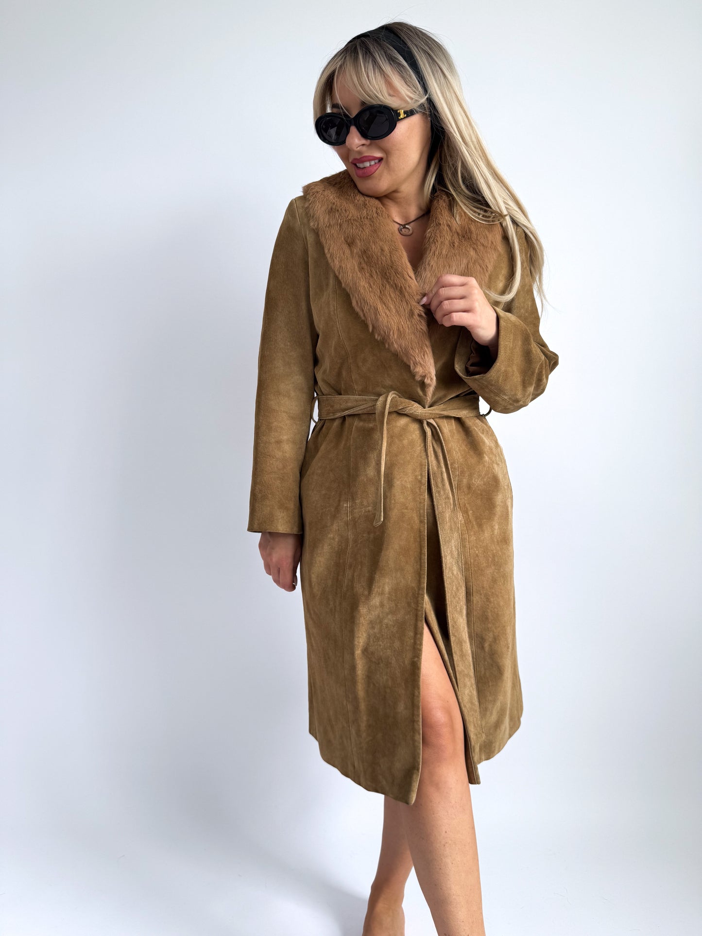 Penny Lane Inspired Suede Coat – Faux Fur Collar, XS/S Fit