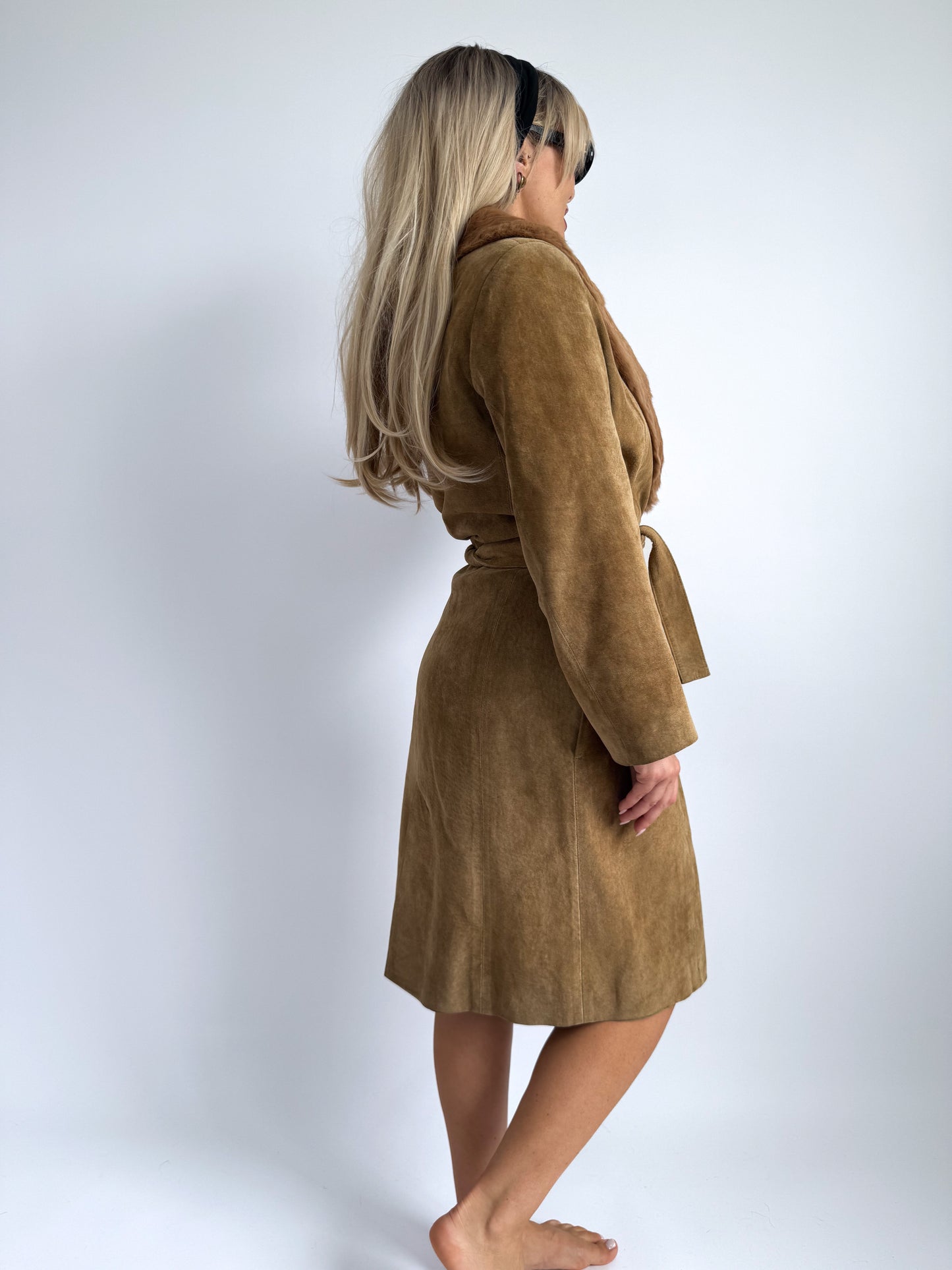 Penny Lane Inspired Suede Coat – Faux Fur Collar, XS/S Fit