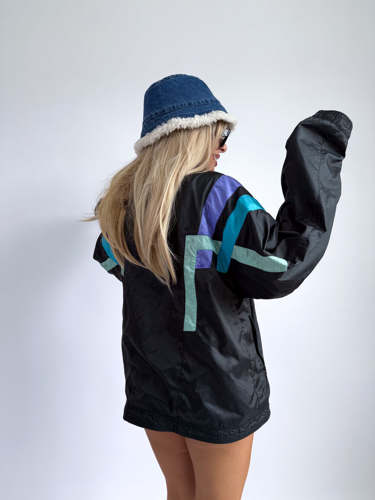 90s Colorblock Nylon Bomber Jacket – Lightweight Zip-Up Windbreaker - S-M-L