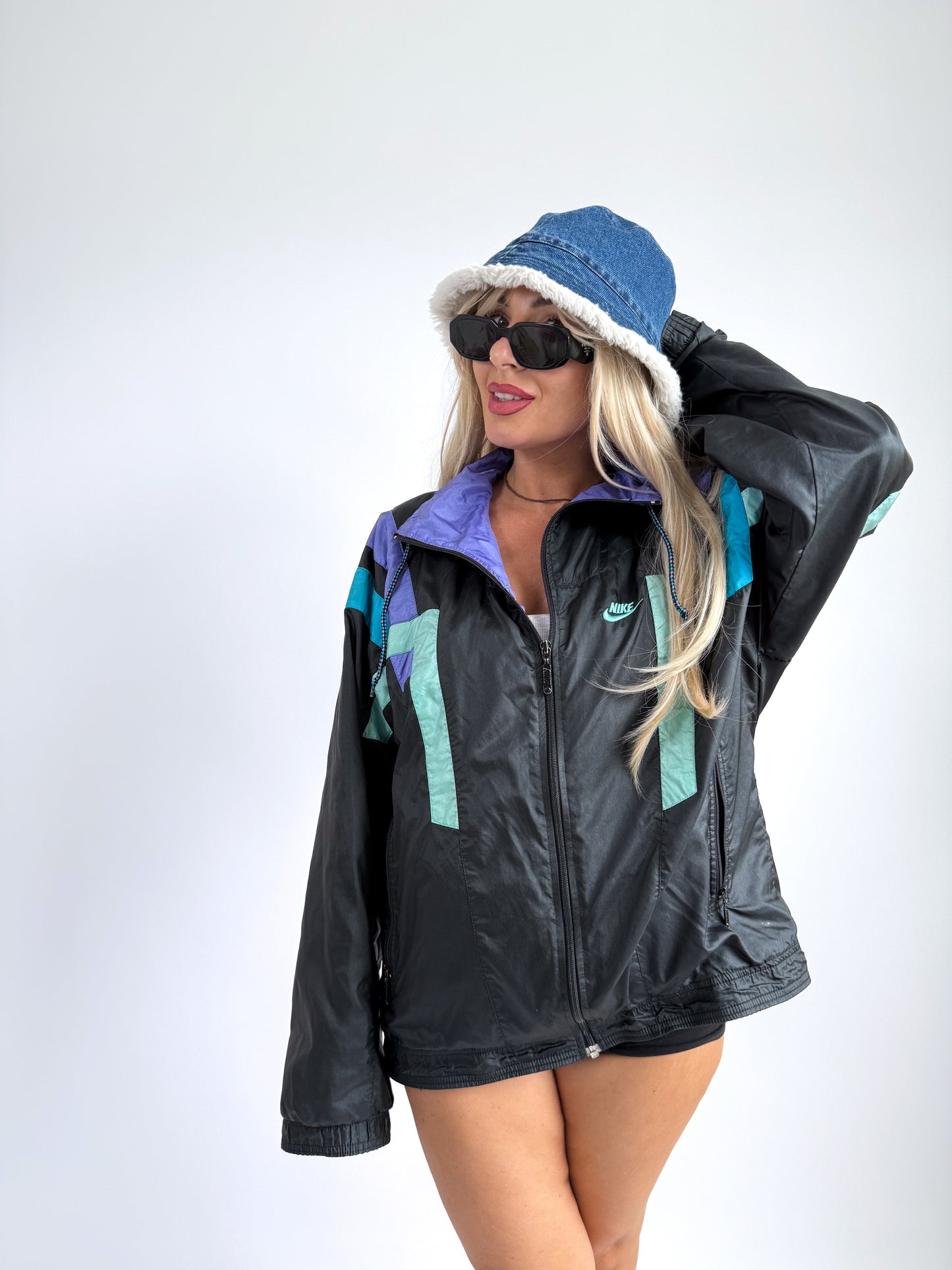 90s Colorblock Nylon Bomber Jacket – Lightweight Zip-Up Windbreaker - S-M-L