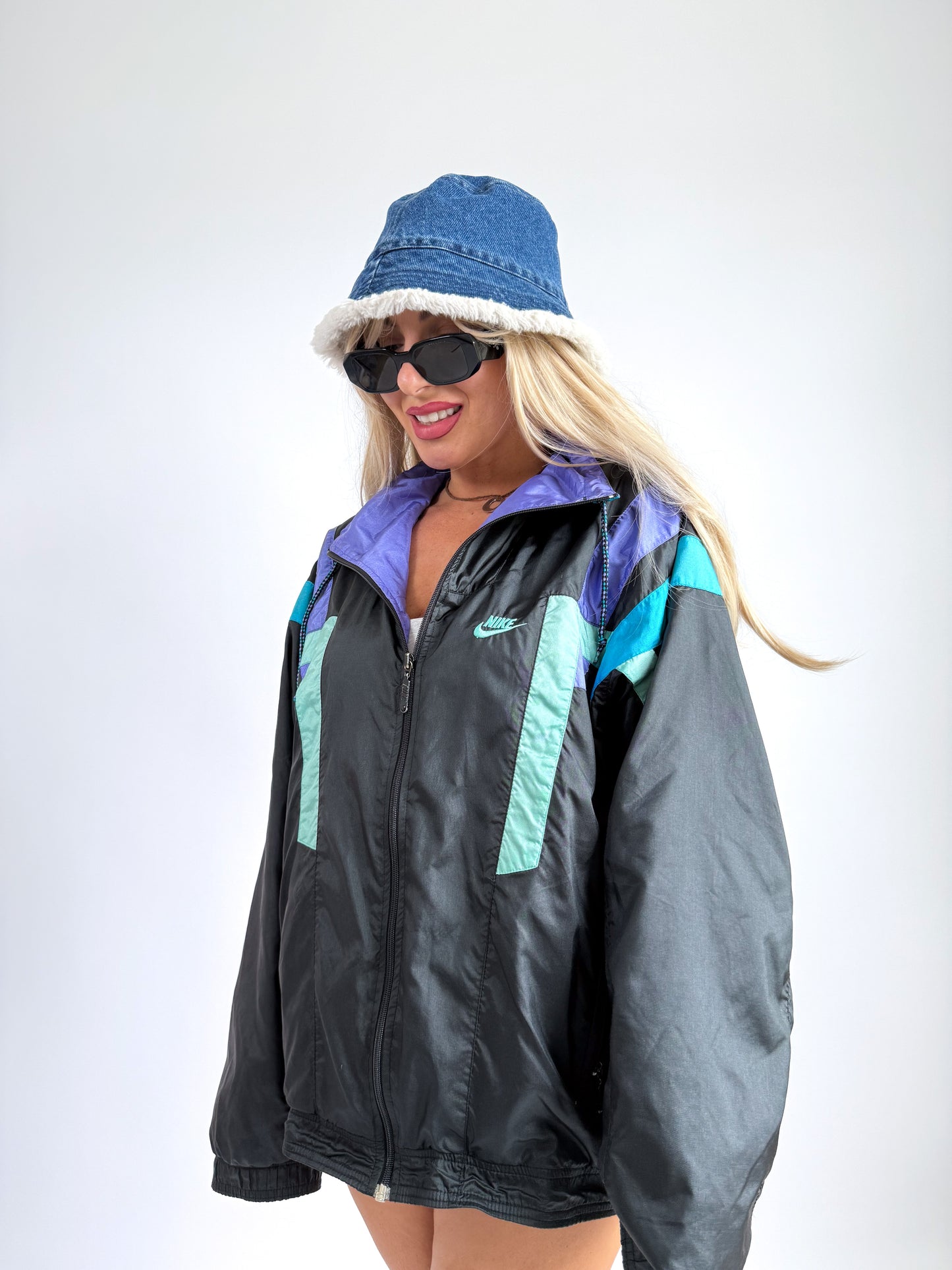 90s Colorblock Nylon Bomber Jacket – Lightweight Zip-Up Windbreaker - S-M-L