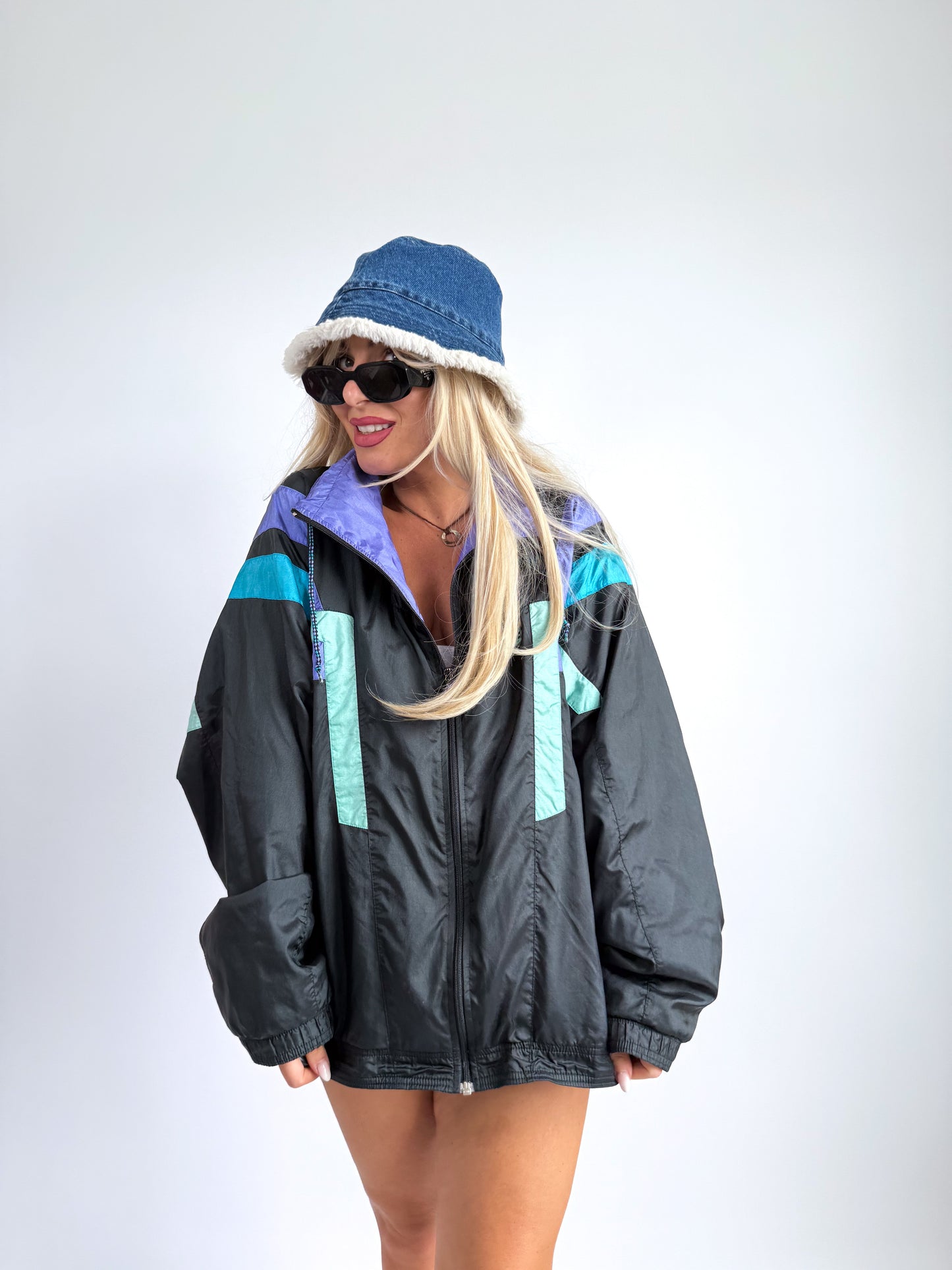 90s Colorblock Nylon Bomber Jacket – Lightweight Zip-Up Windbreaker - S-M-L