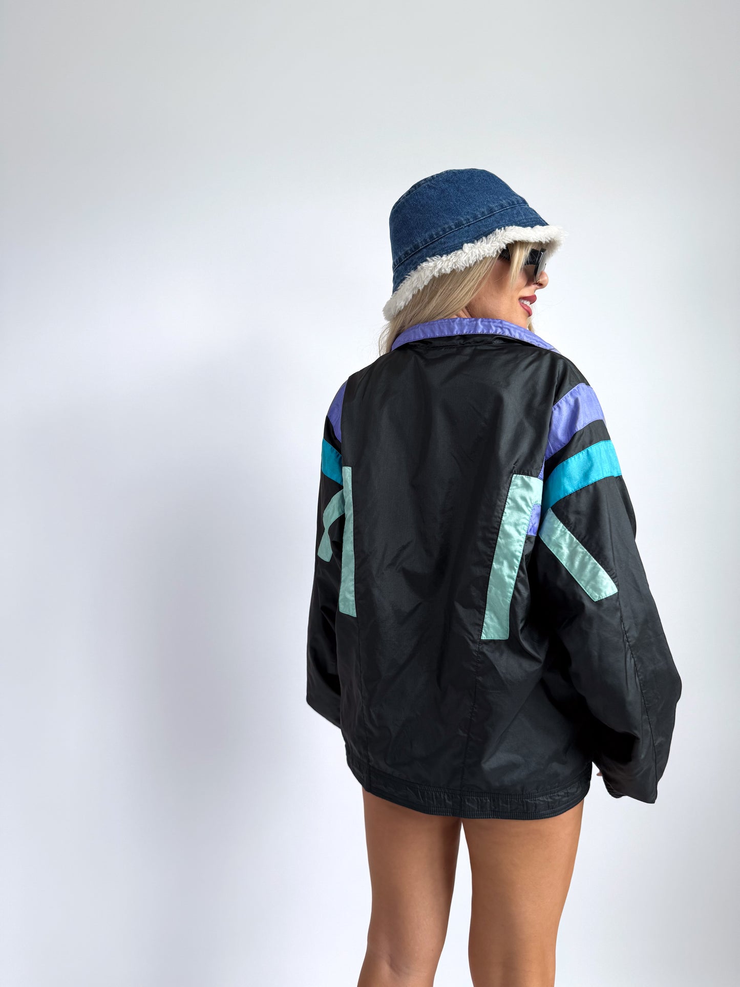 90s Colorblock Nylon Bomber Jacket – Lightweight Zip-Up Windbreaker - S-M-L