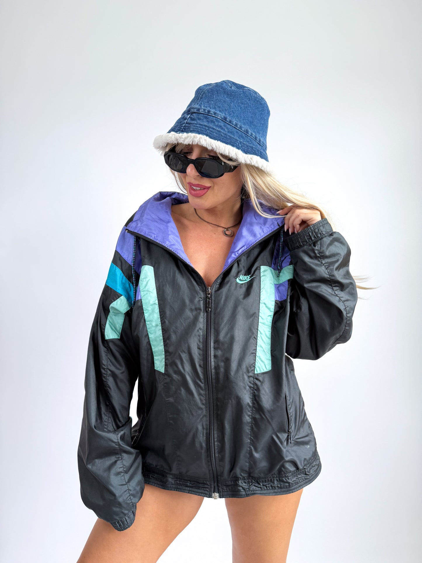 90s Colorblock Nylon Bomber Jacket – Lightweight Zip-Up Windbreaker - S-M-L