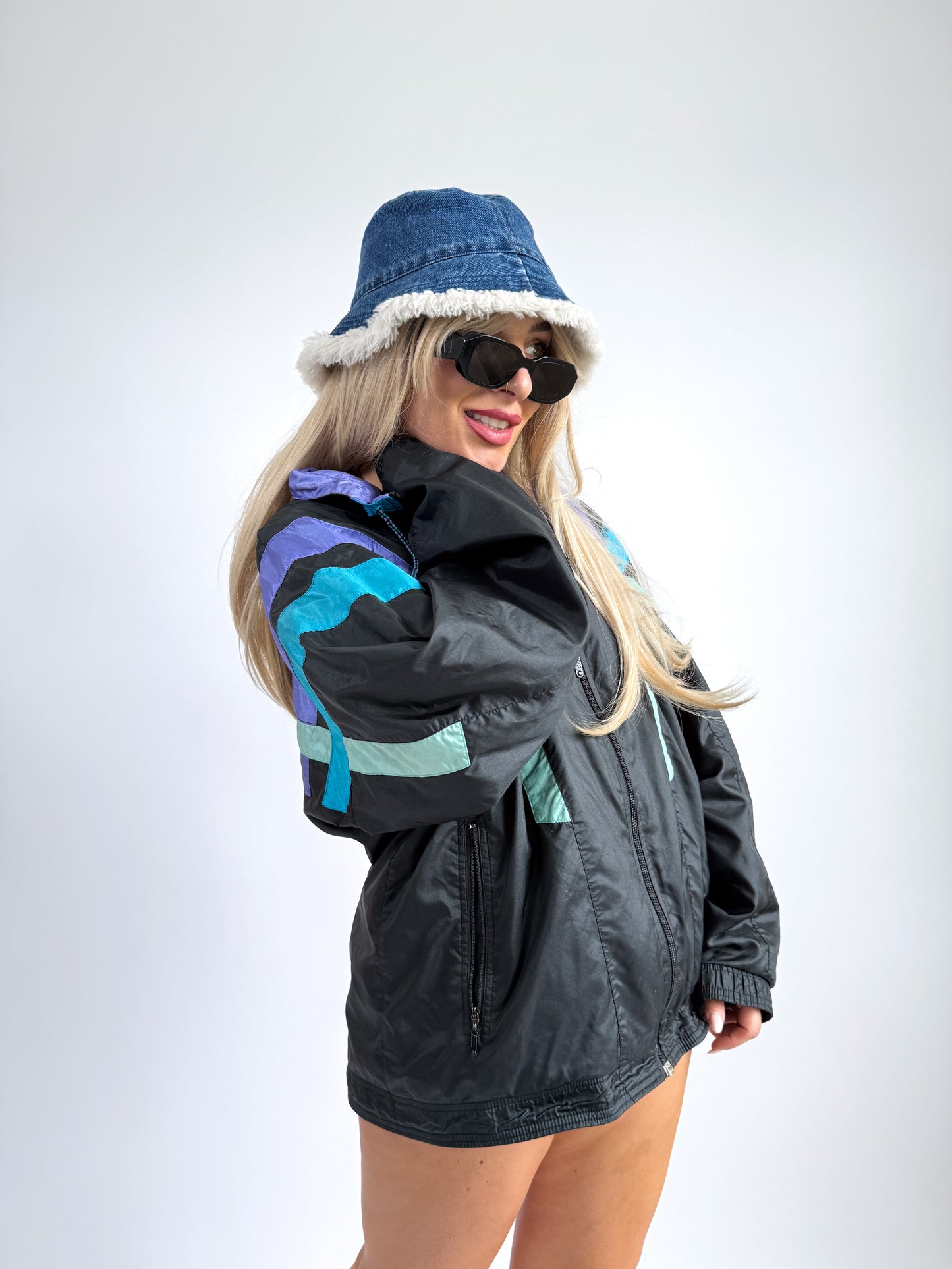 90s Colorblock Nylon Bomber Jacket – Lightweight Zip-Up Windbreaker - S-M-L