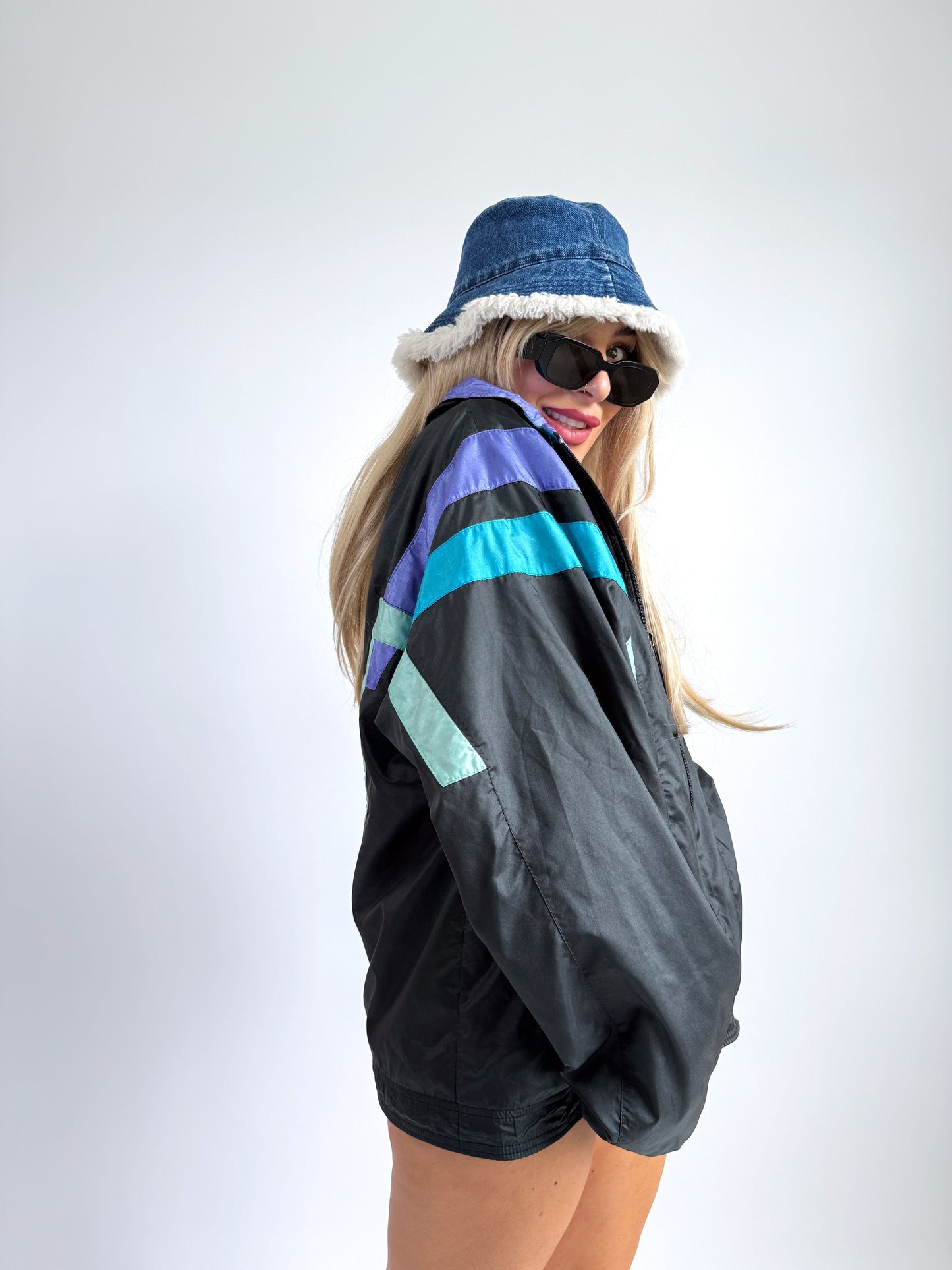 90s Colorblock Nylon Bomber Jacket – Lightweight Zip-Up Windbreaker - S-M-L