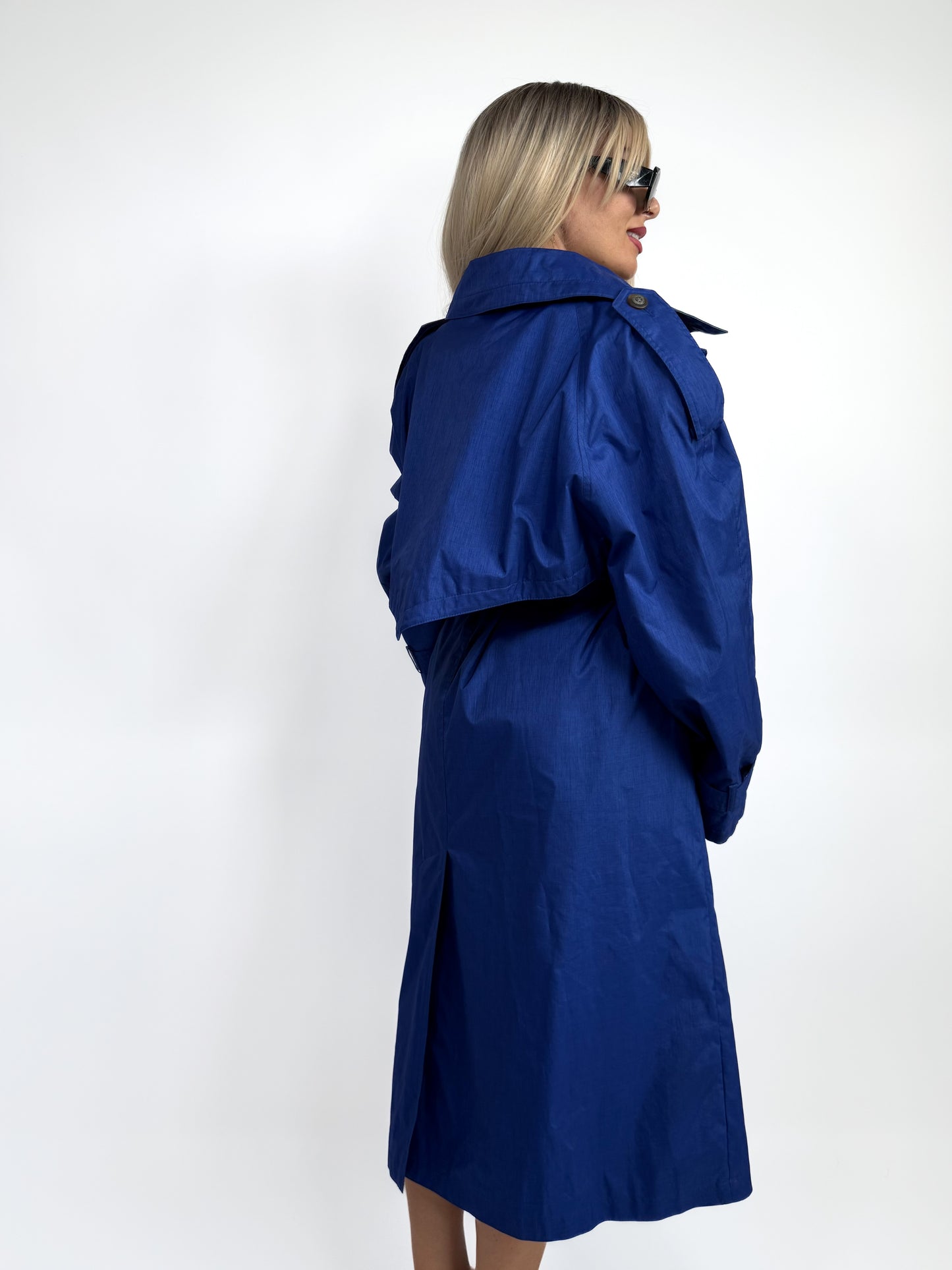 Vintage Cobalt Blue Oversized Wool Blend Trench Raincoat – 90s Plus Size Streetwear L-XL