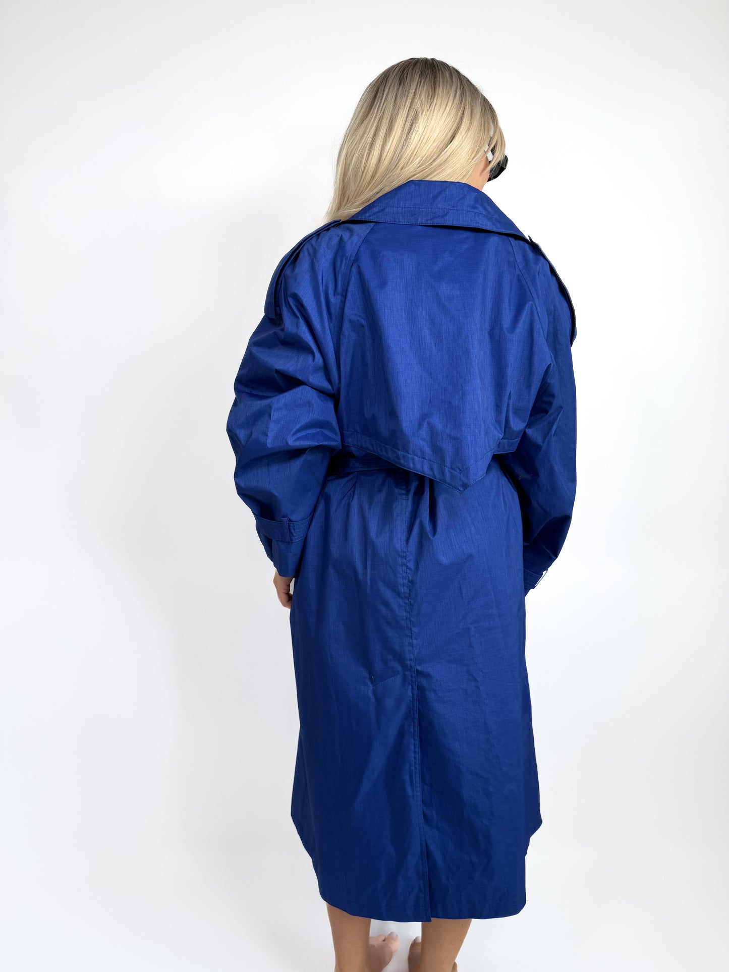 Vintage Cobalt Blue Oversized Wool Blend Trench Raincoat – 90s Plus Size Streetwear L-XL