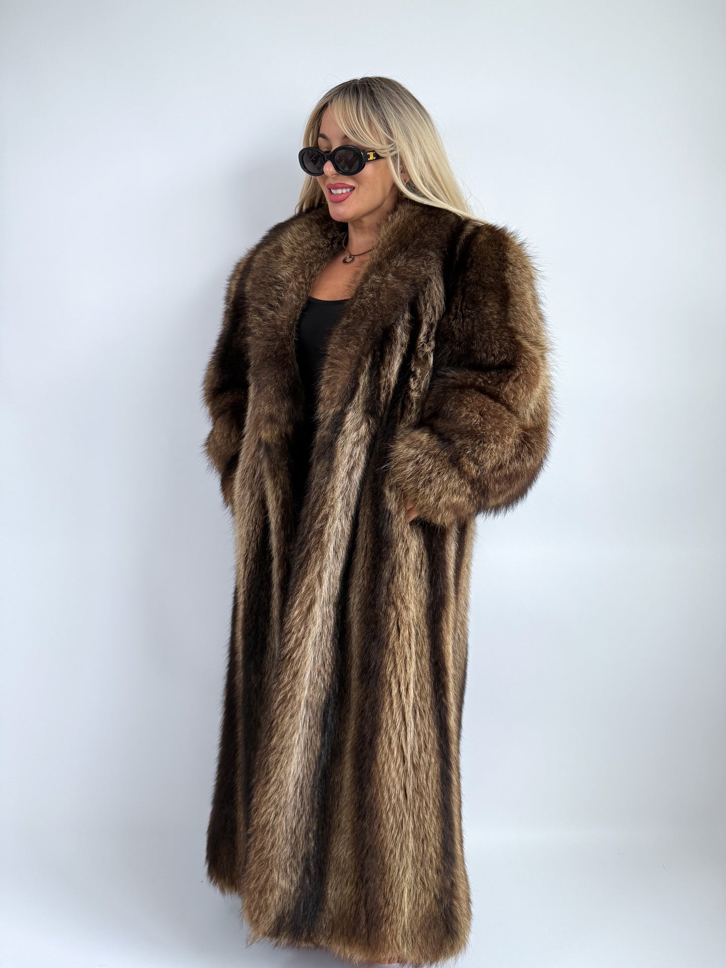 Vintage Raccoon Fur Coat – Full Length Heavyweight Mob Wife Glam | Size S-M