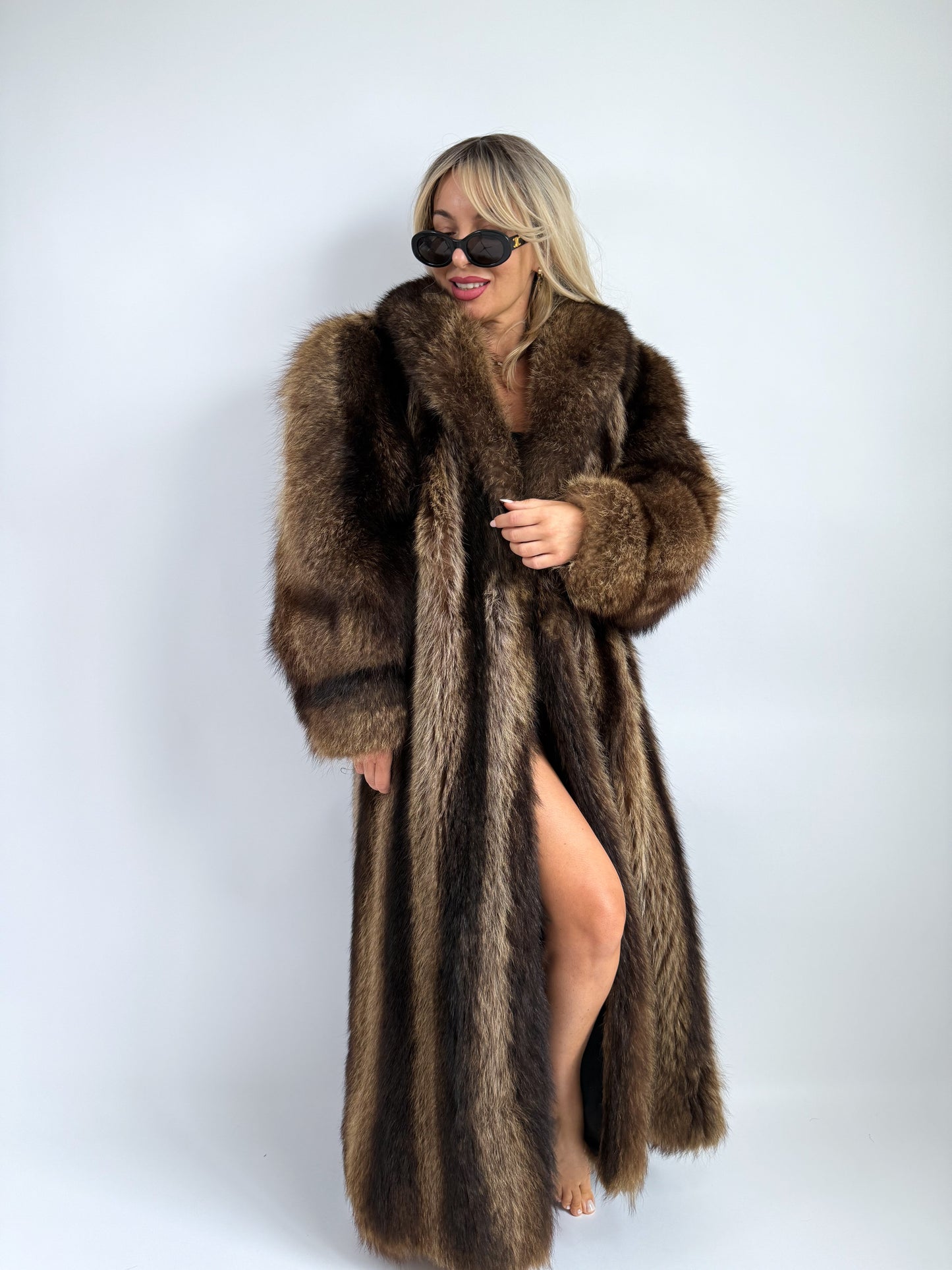 Vintage Raccoon Fur Coat – Full Length Heavyweight Mob Wife Glam | Size S-M