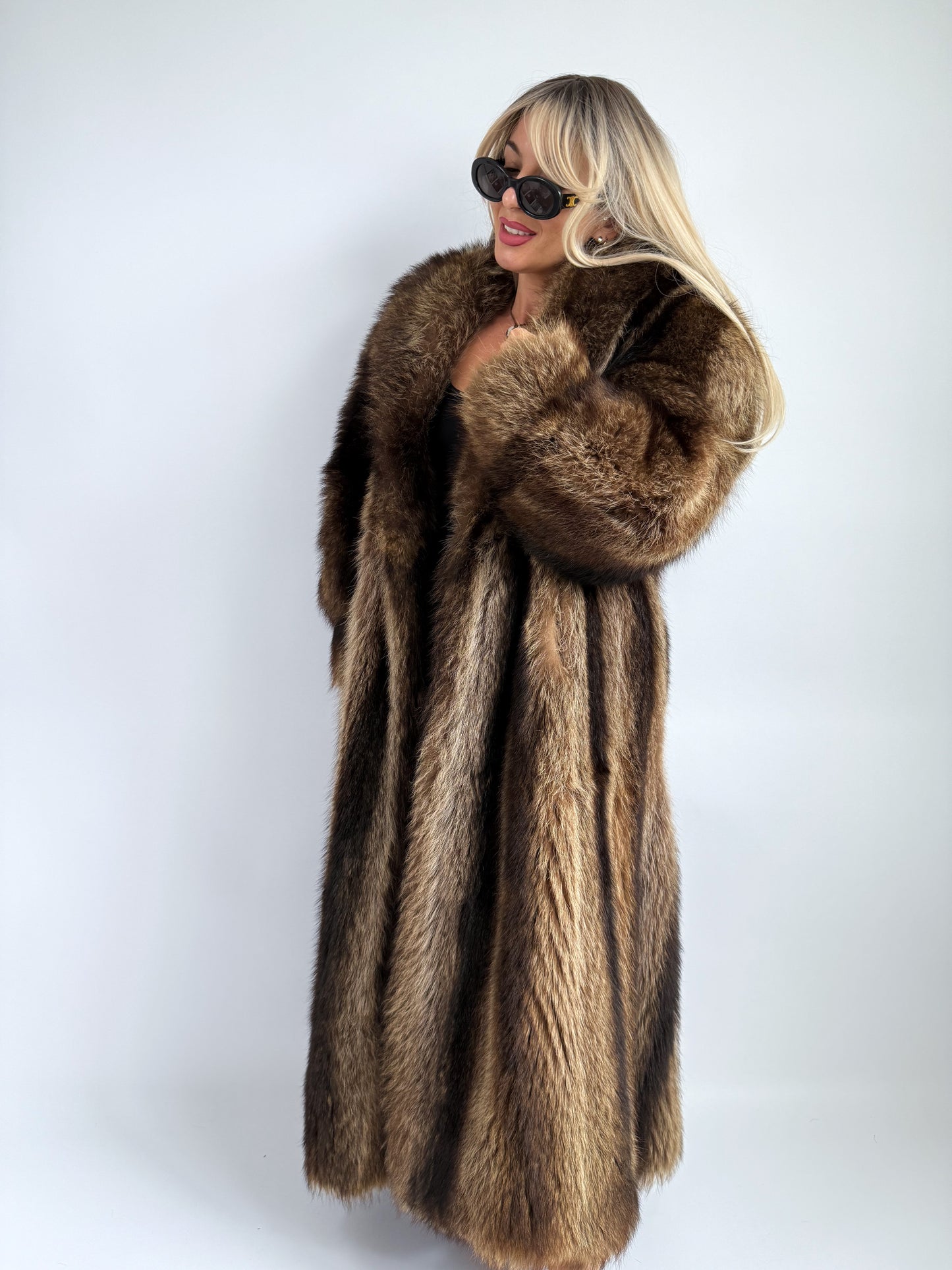 Vintage Raccoon Fur Coat – Full Length Heavyweight Mob Wife Glam | Size S-M