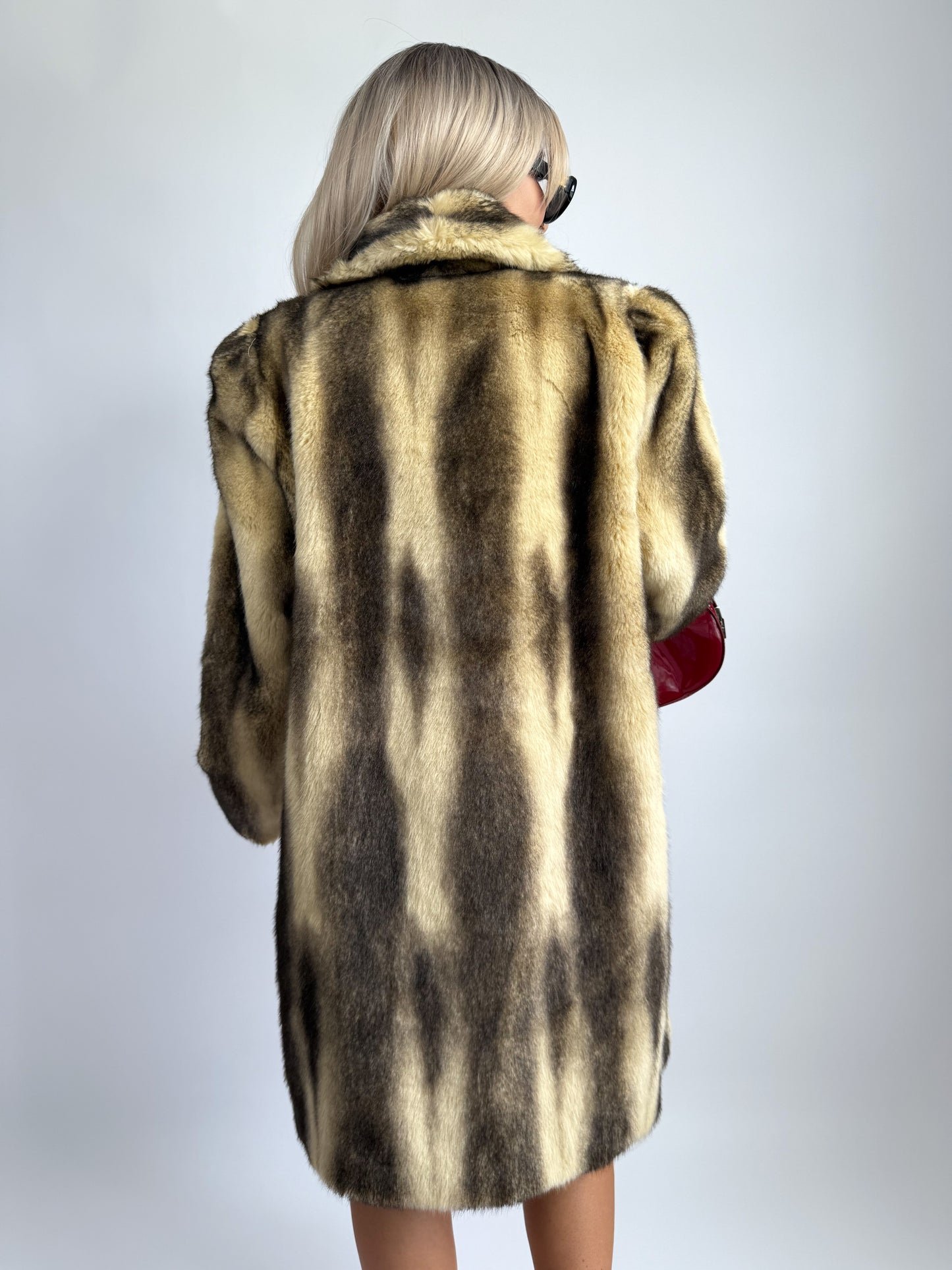 Vintage Blonde & Brown Faux Fur Winter Coat – Medium/Large Fit