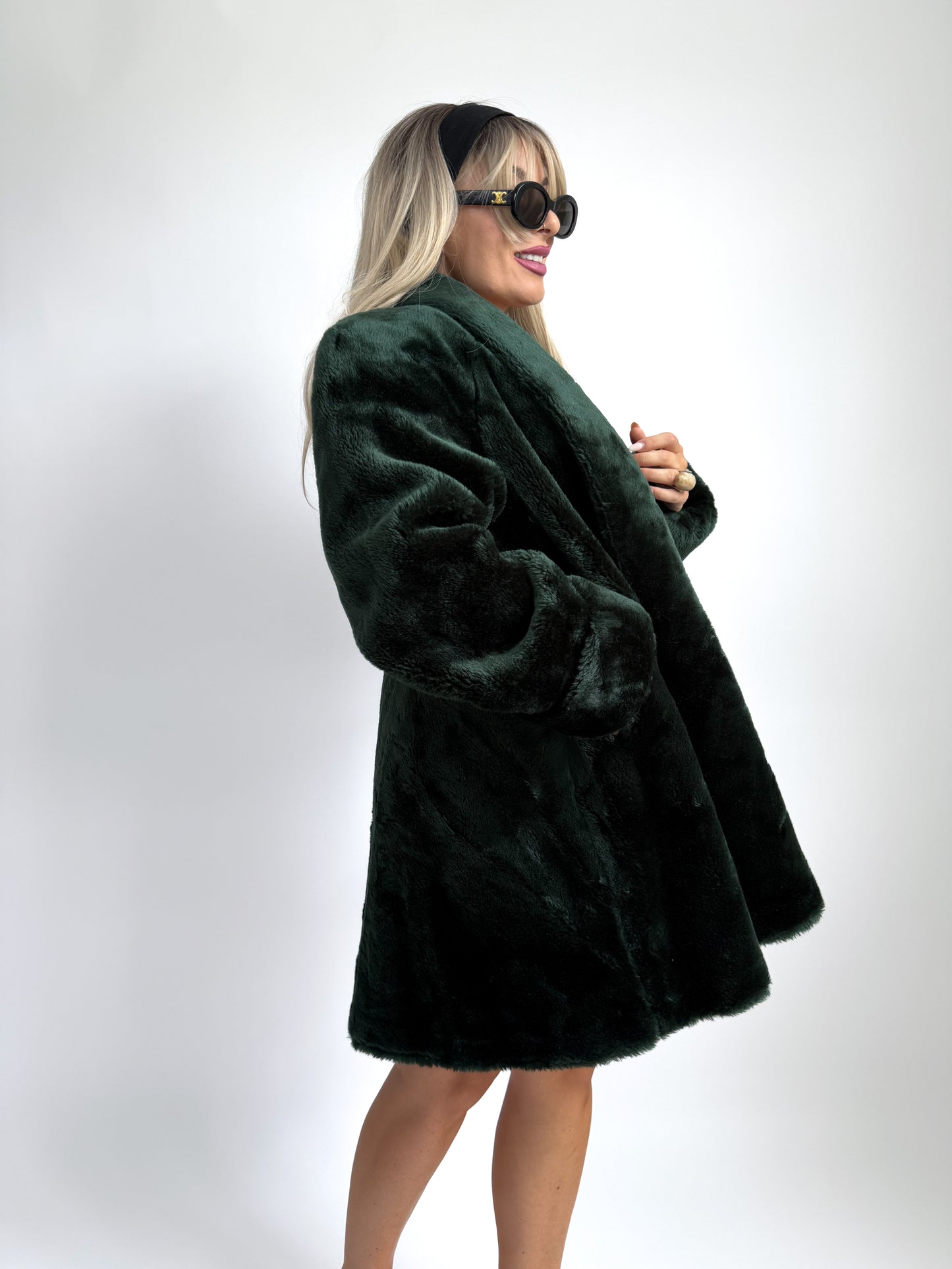 Dark Emerald Faux Fur Coat – Vintage Mob Wife Style in S-M