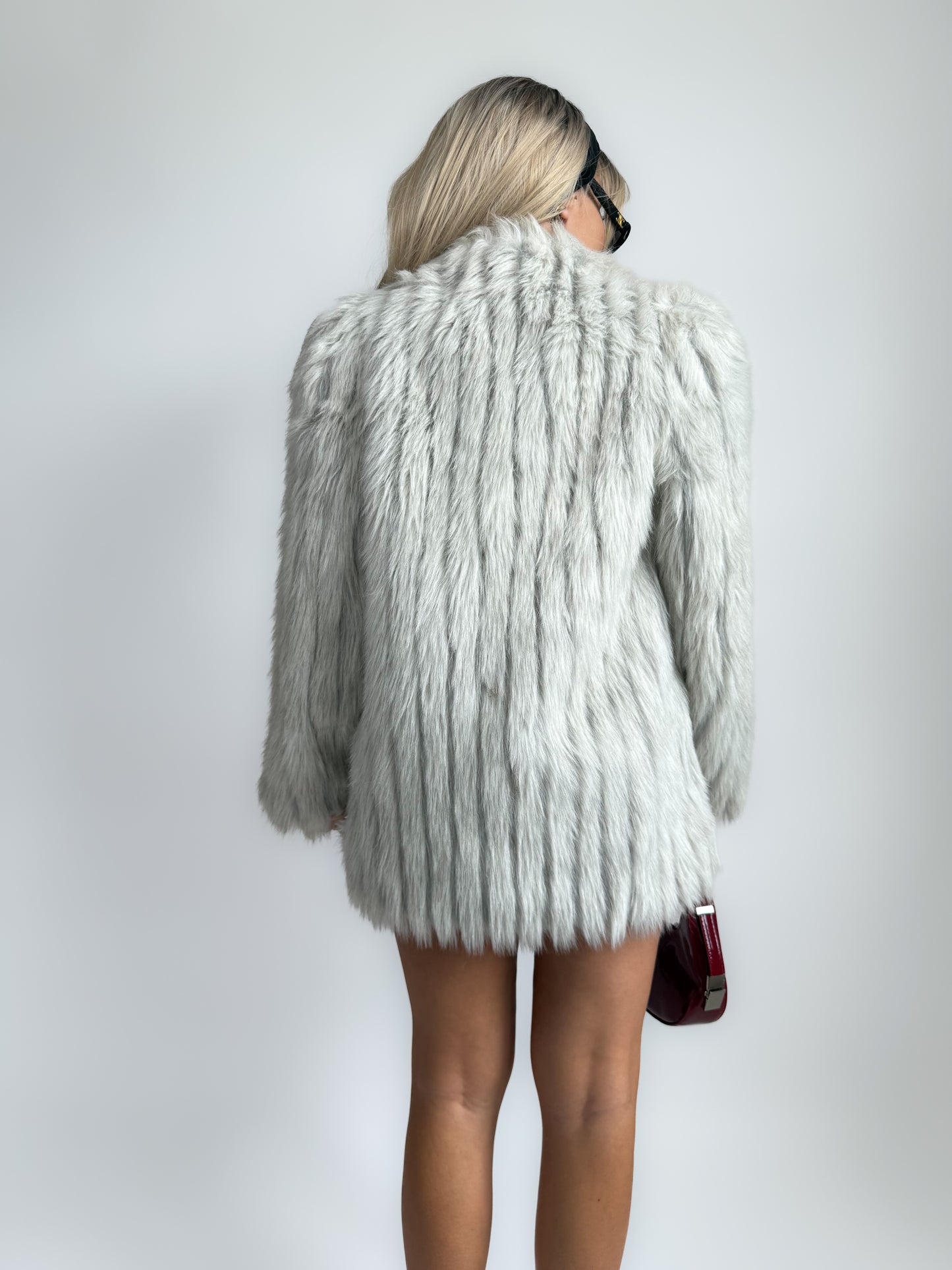 Vintage Faux Fur Jacket Ivory Grey Winter Wedding Bridal Coat in M