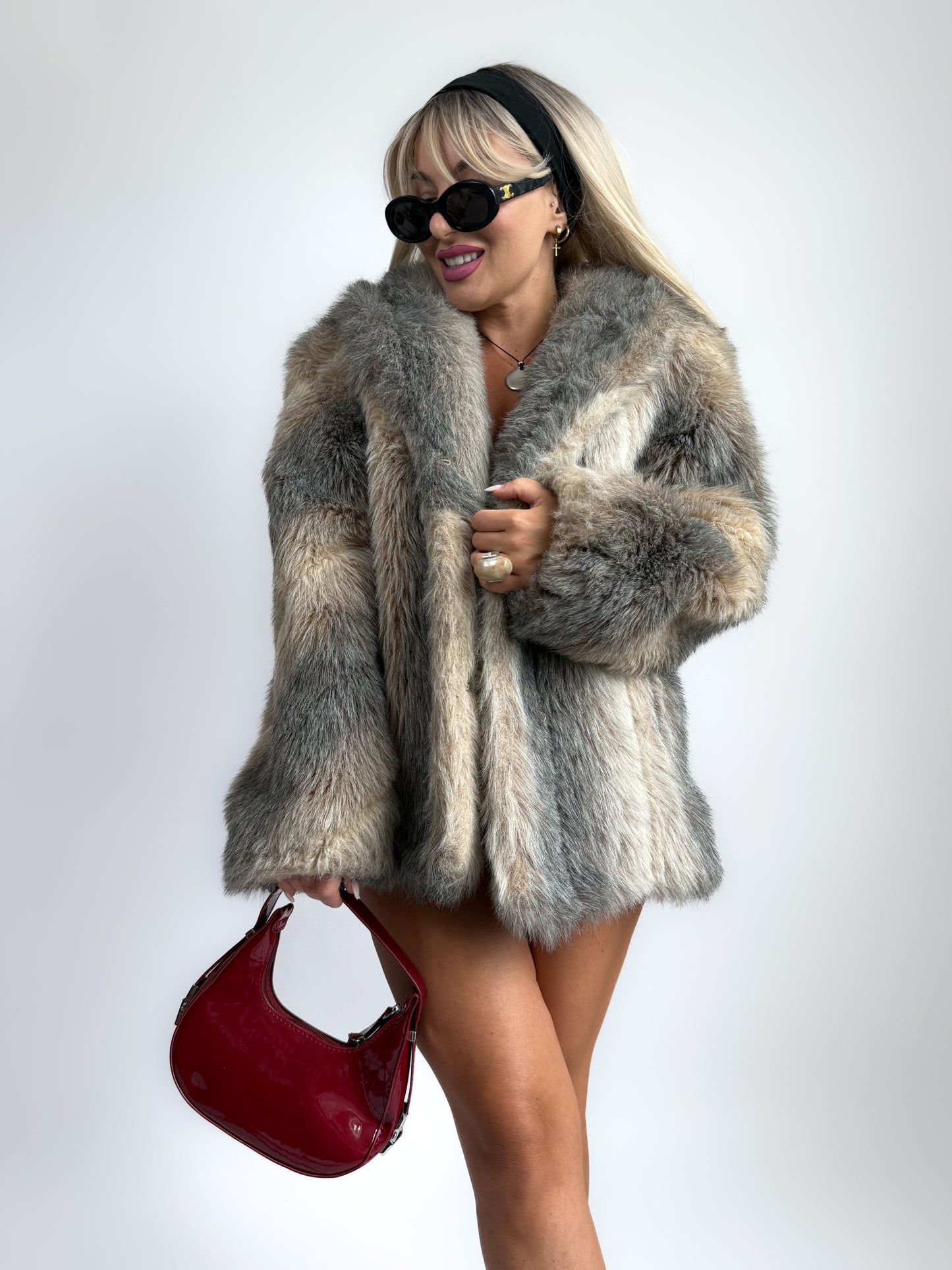 Vintage Taupe Faux Fur Coat – Mob Wife Vibes Size XS-S