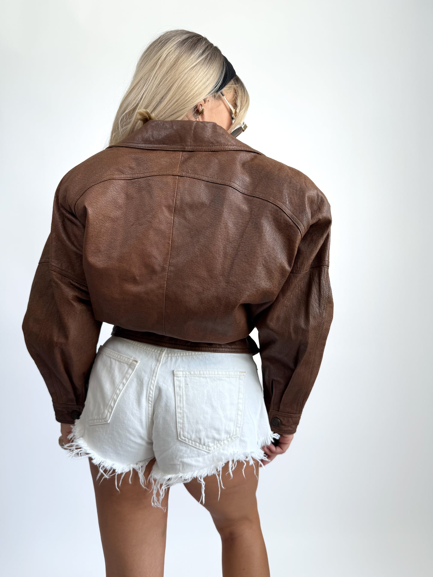 Vintage Brown Real Leather Bomber Biker Jacket - y2k 90s Streetwear Style