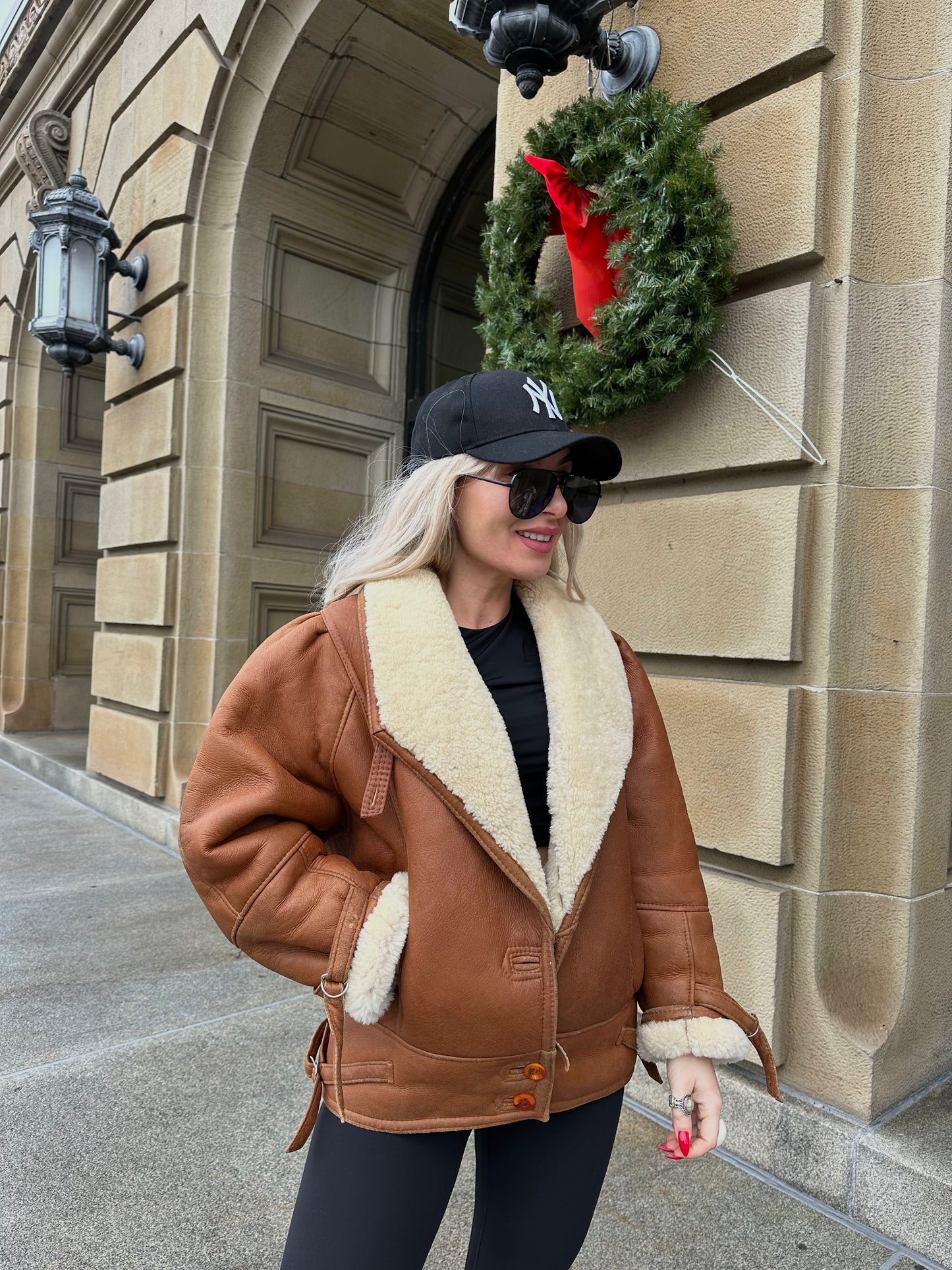 Vintage Shearling Pilot Jacket – Real Sheepskin Bomber B3 Style Coat