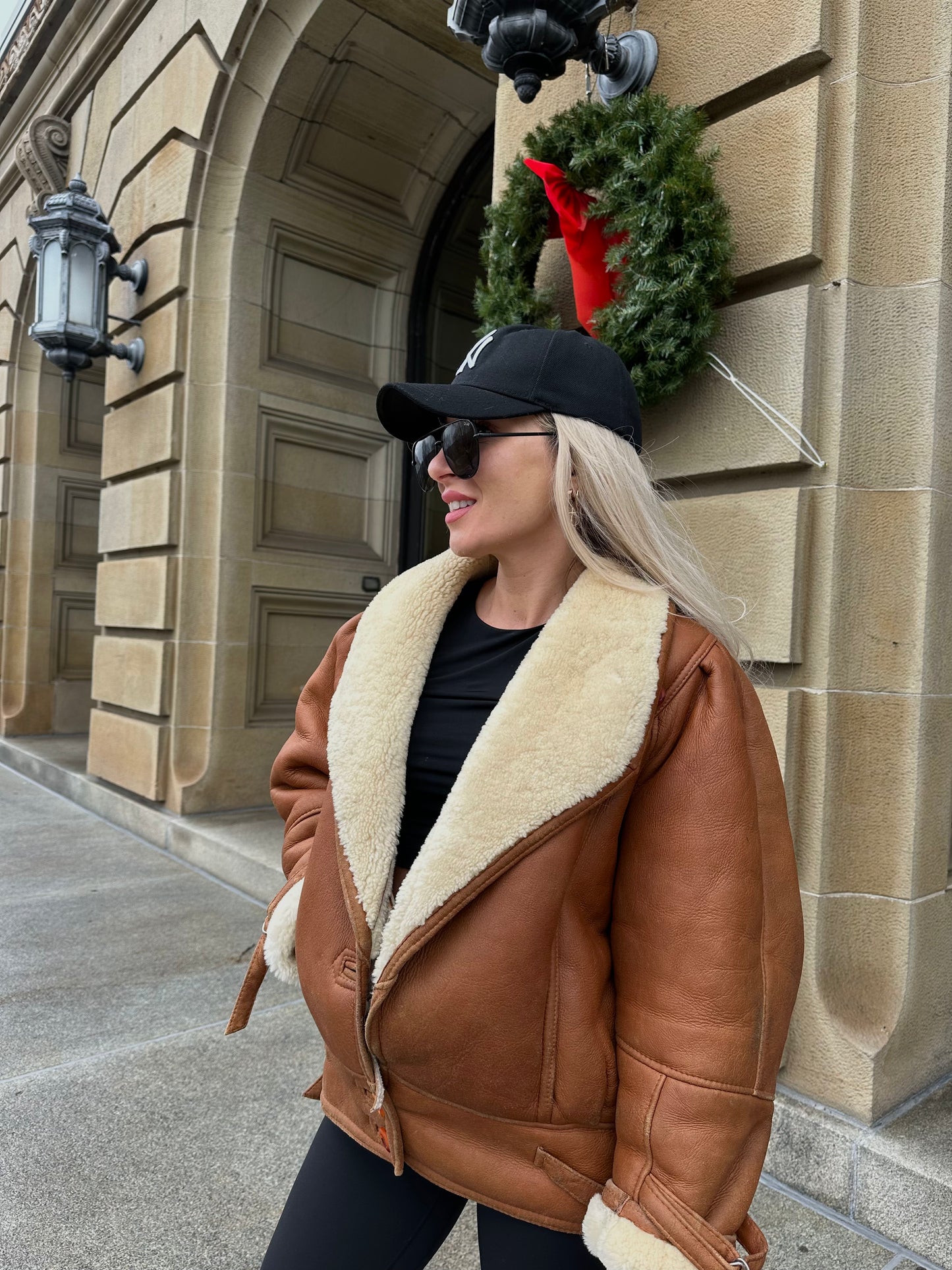 Vintage Shearling Pilot Jacket – Real Sheepskin Bomber B3 Style Coat