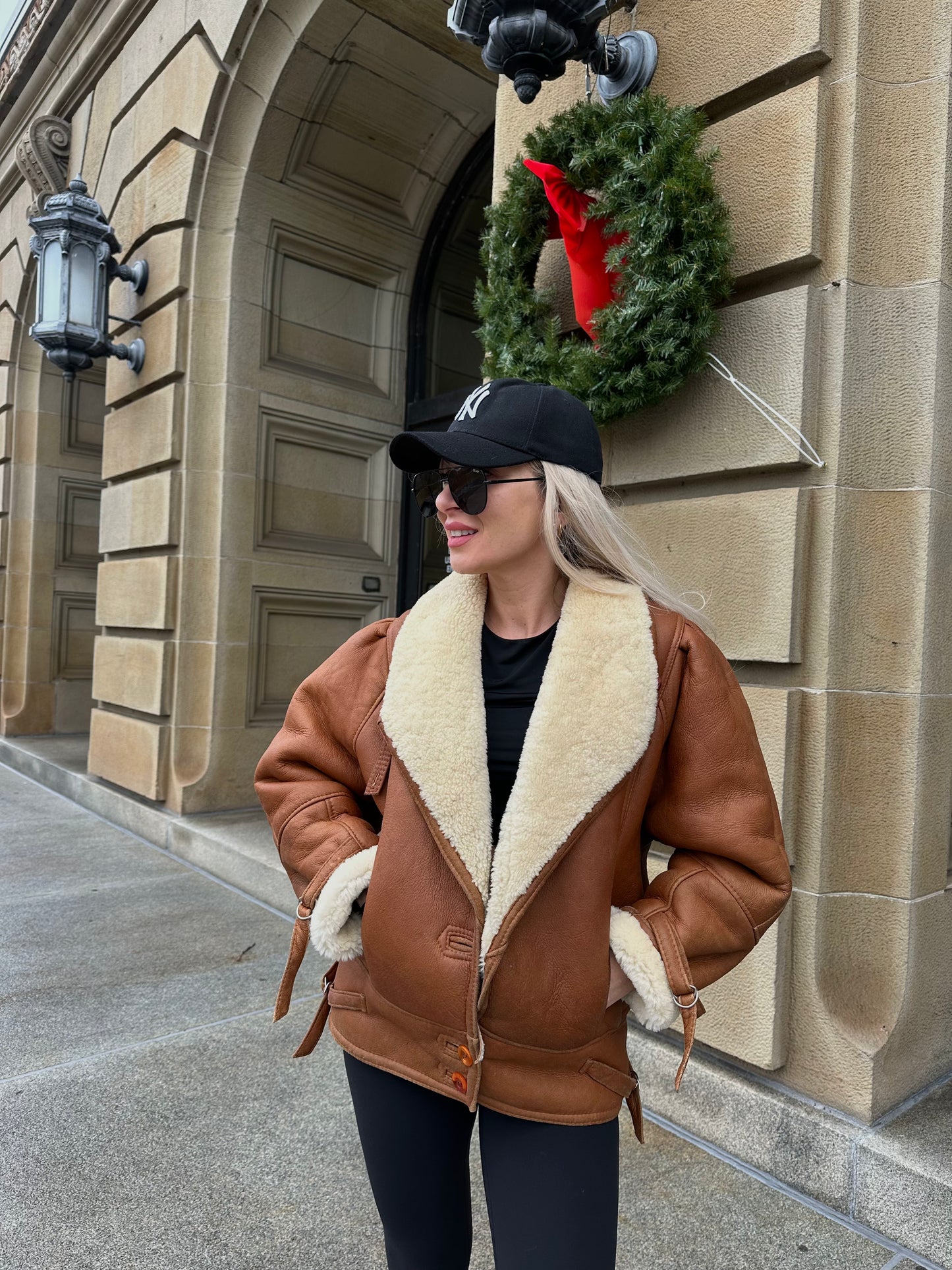 Vintage Shearling Pilot Jacket – Real Sheepskin Bomber B3 Style Coat