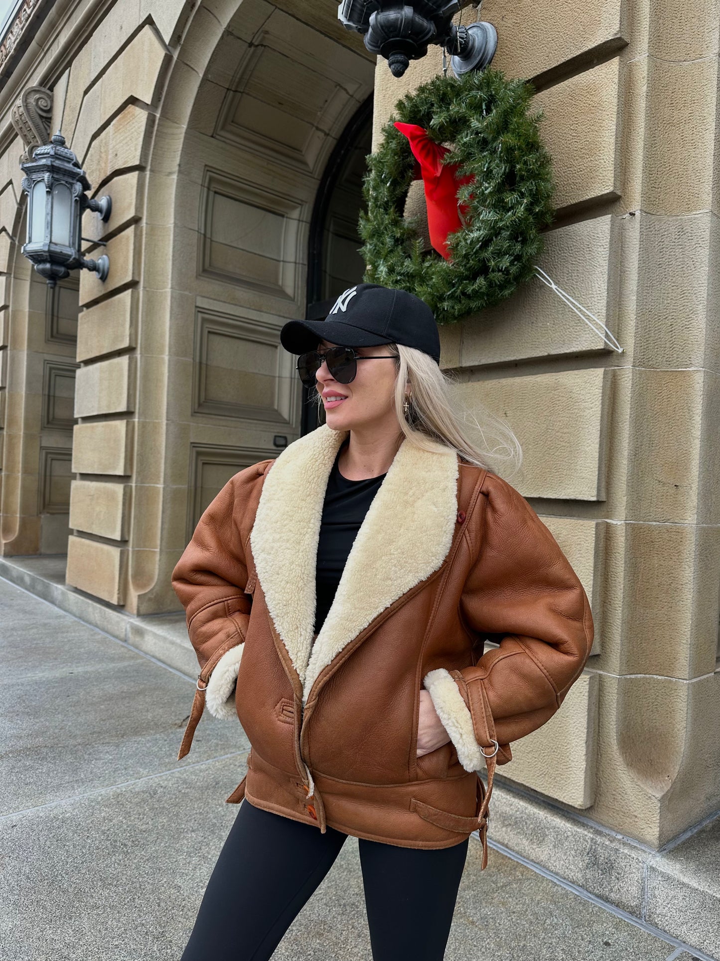 Vintage Shearling Pilot Jacket – Real Sheepskin Bomber B3 Style Coat