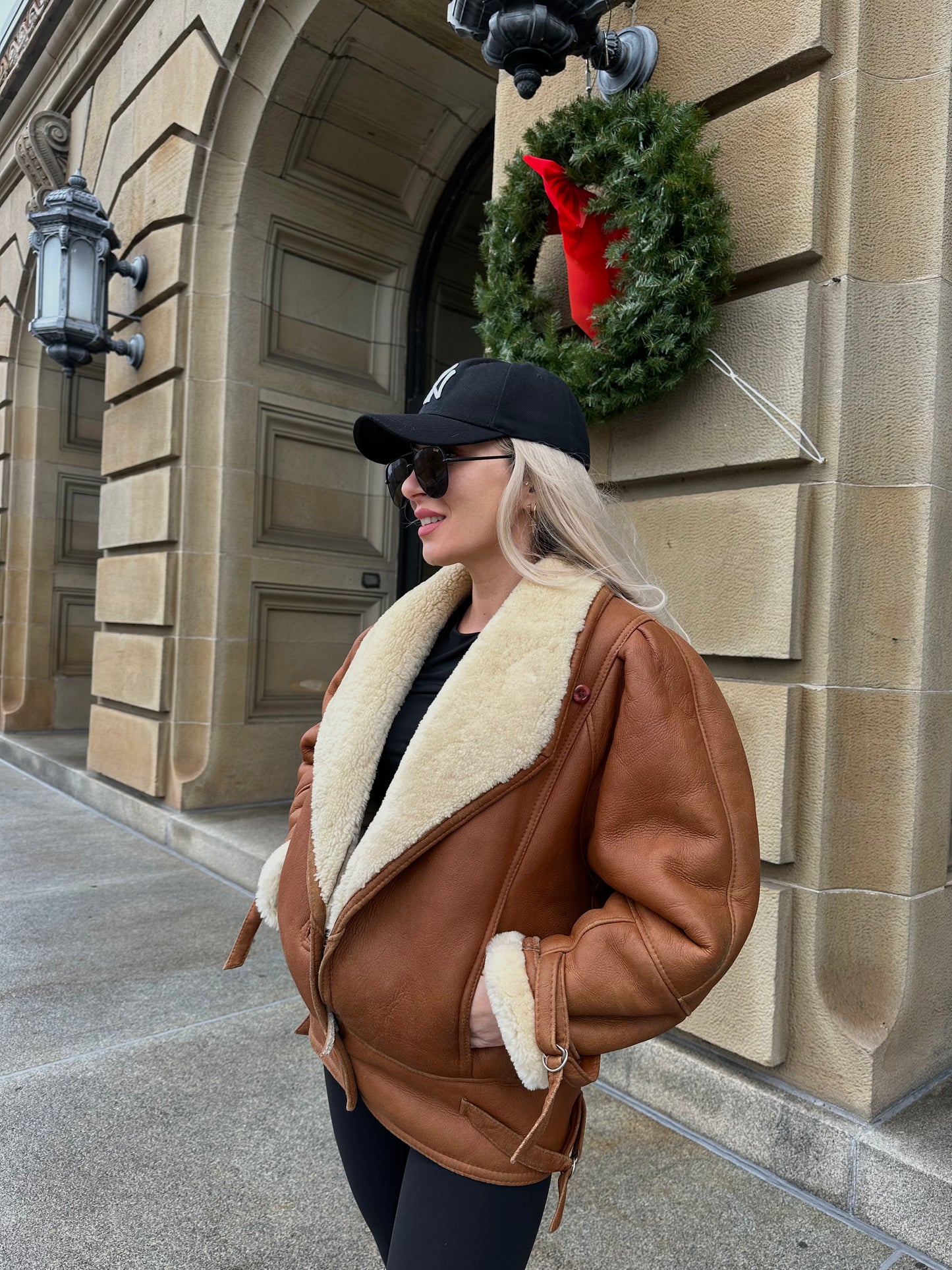 Vintage Shearling Pilot Jacket – Real Sheepskin Bomber B3 Style Coat