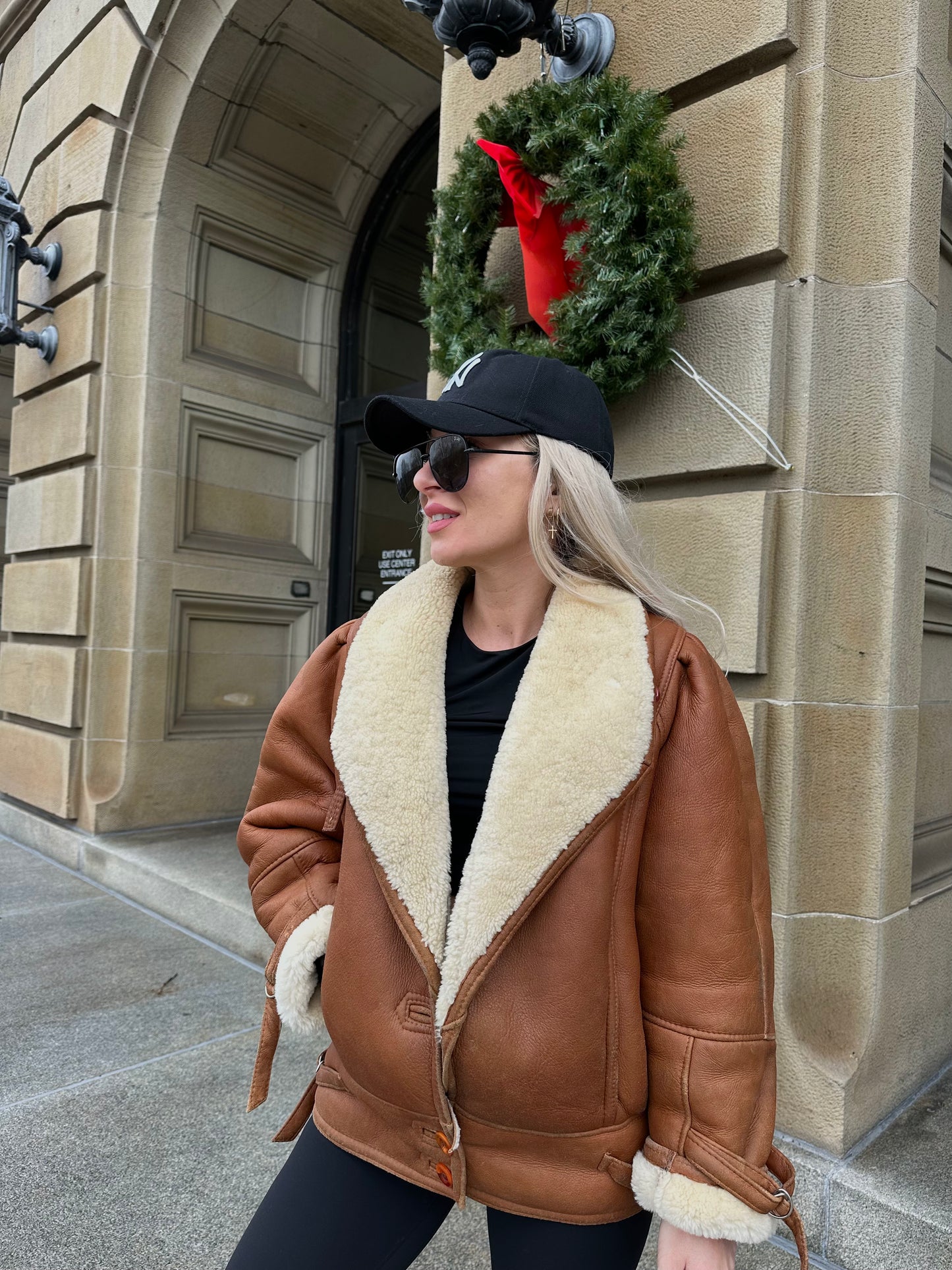 Vintage Shearling Pilot Jacket – Real Sheepskin Bomber B3 Style Coat