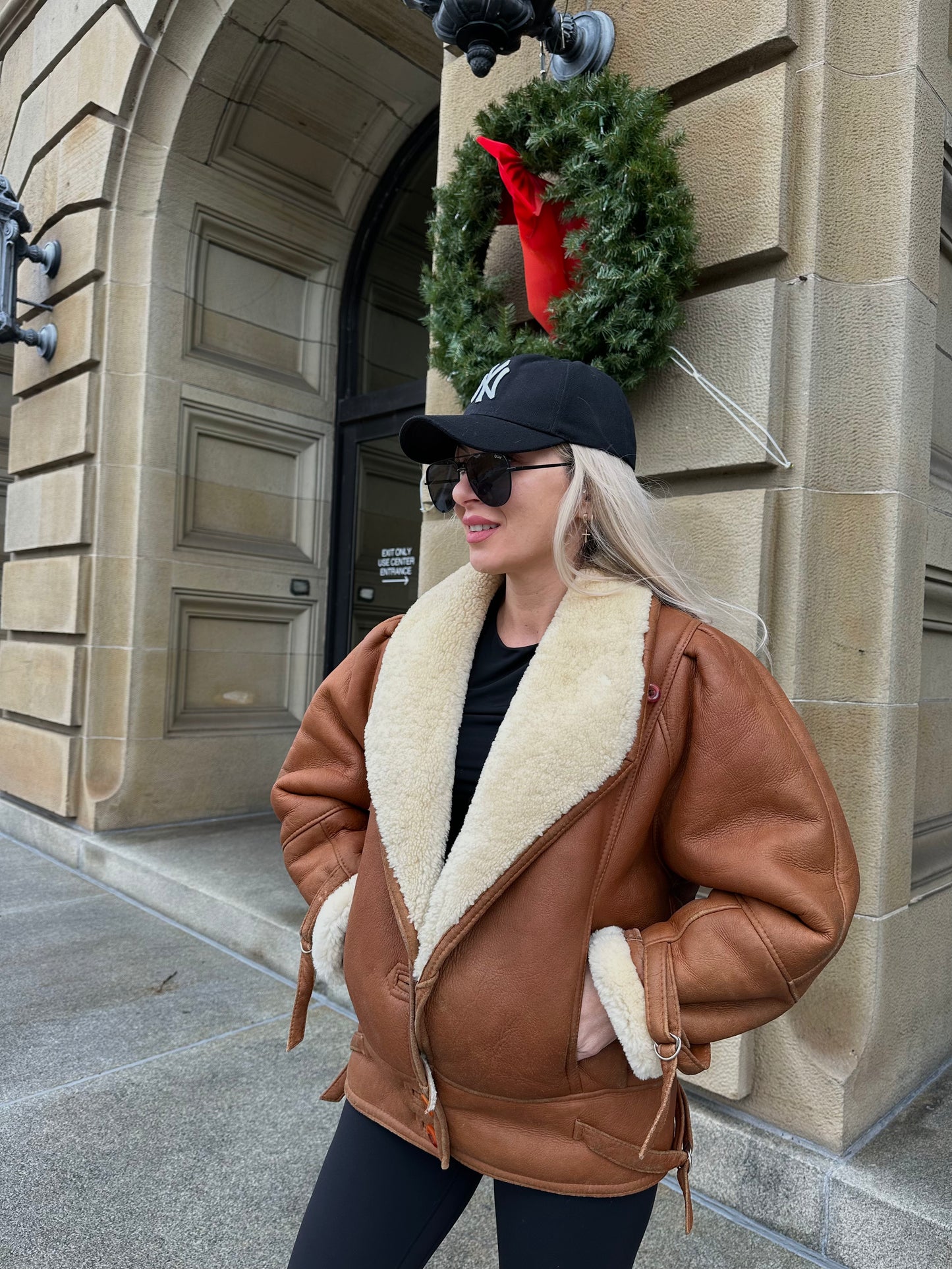 Vintage Shearling Pilot Jacket – Real Sheepskin Bomber B3 Style Coat