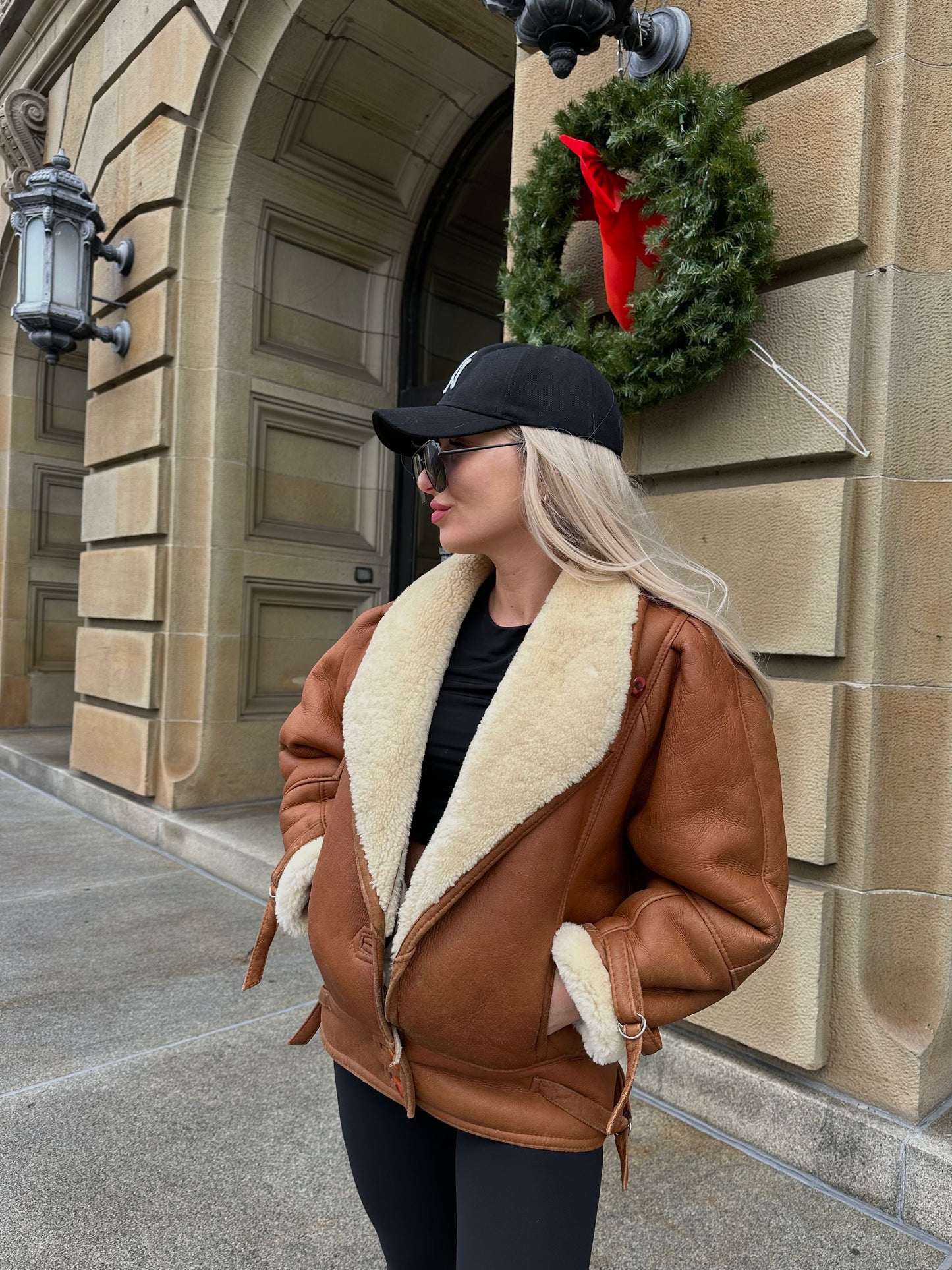 Vintage Shearling Pilot Jacket – Real Sheepskin Bomber B3 Style Coat