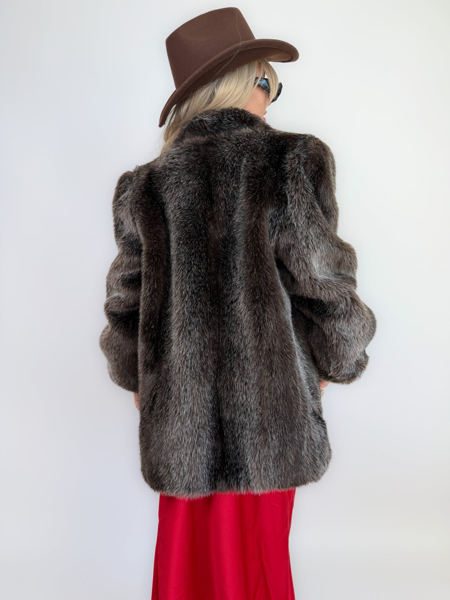 Vintage Brown Frosted Faux Fur Coat S
