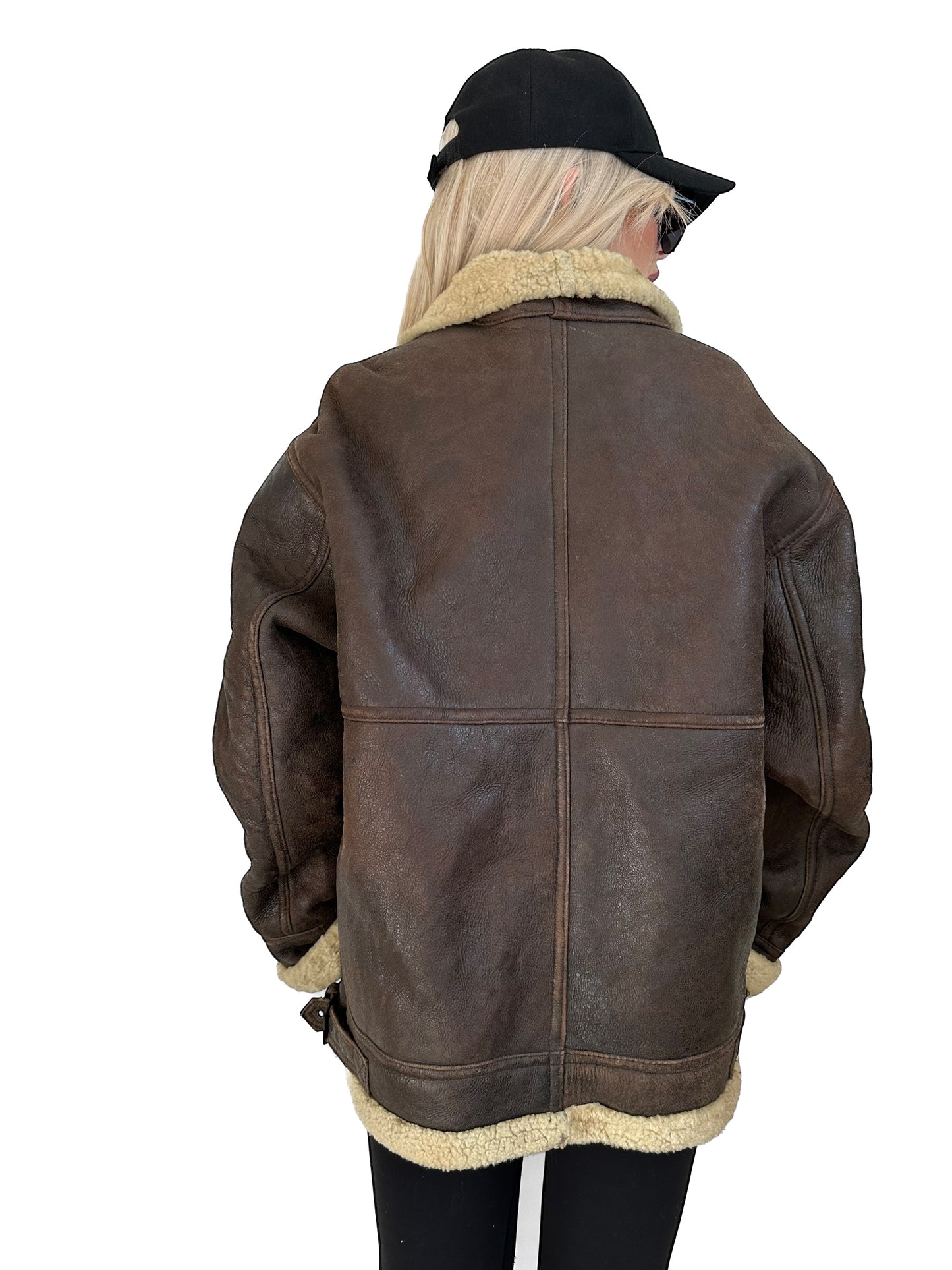 Vintage B-3 Shearling Leather Bomber Jacket – Sheepskin 90s Aviator Style, Wool Lined