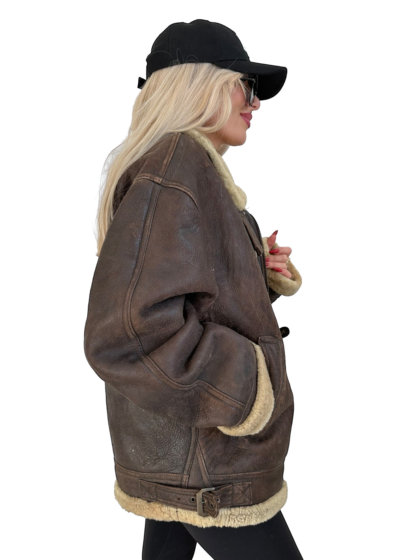 Vintage B-3 Shearling Leather Bomber Jacket – Sheepskin 90s Aviator Style, Wool Lined