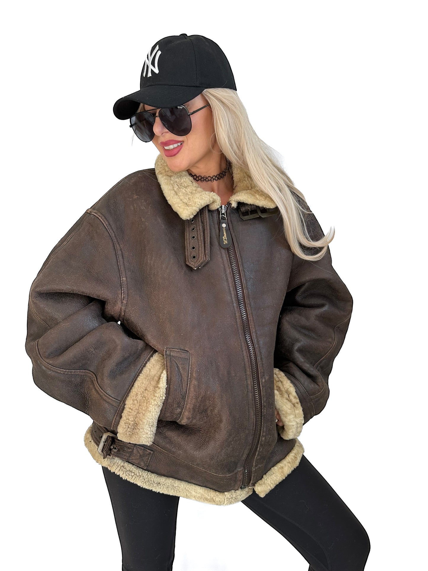 Vintage B-3 Shearling Leather Bomber Jacket – Sheepskin 90s Aviator Style, Wool Lined