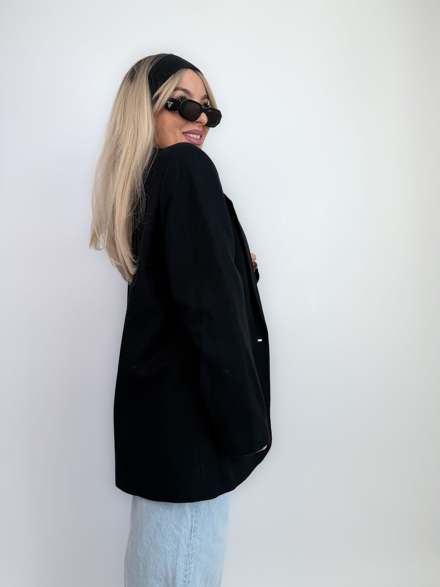 Vintage Oversized Black Single Breasted Wool Blazer Jacket S-M