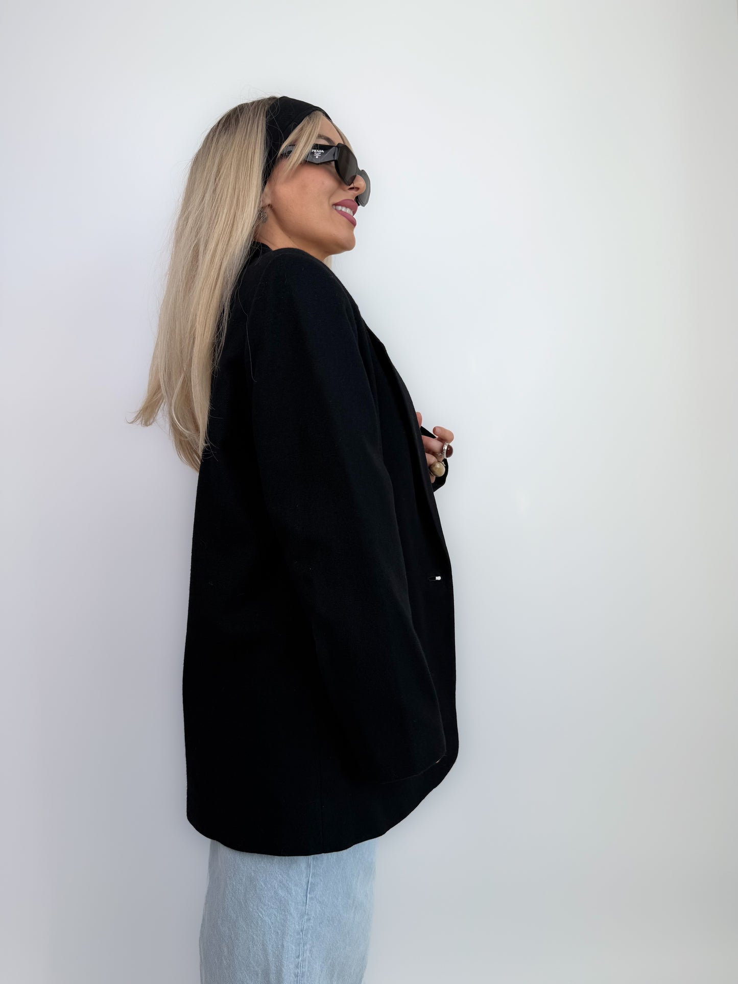 Vintage Oversized Black Single Breasted Wool Blazer Jacket S-M