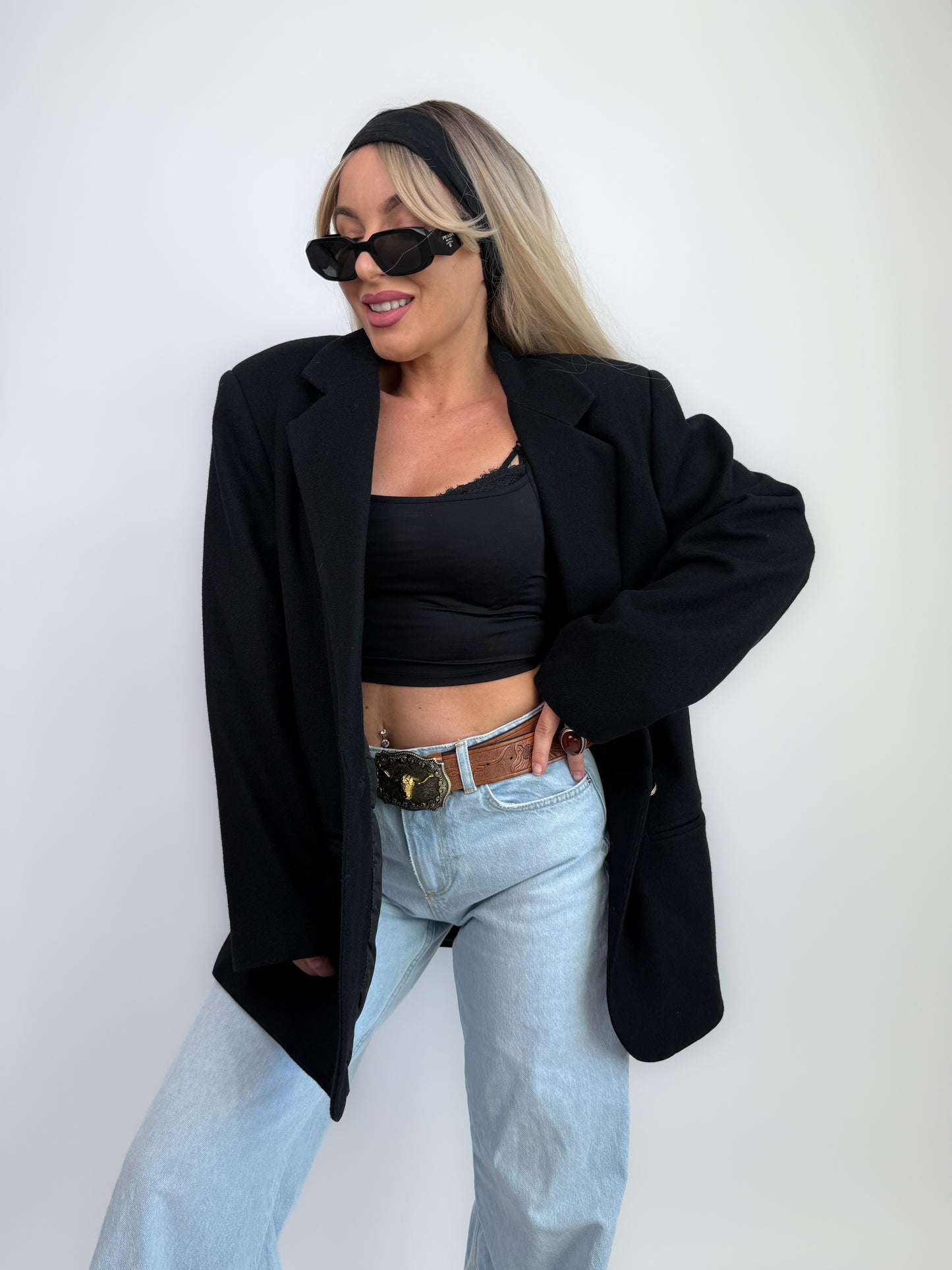 Vintage Oversized Black Single Breasted Wool Blazer Jacket S-M