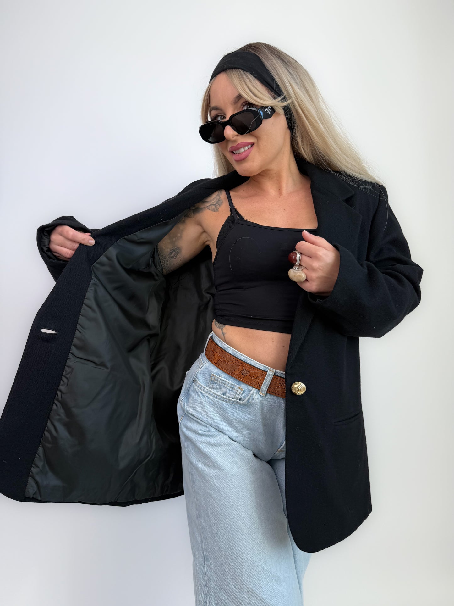 Vintage Oversized Black Single Breasted Wool Blazer Jacket S-M