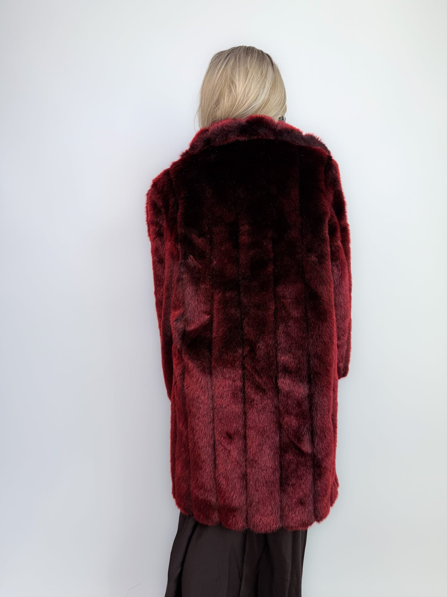 Vintage Burgundy Deep Wine Red Faux Fur Winter Coat M-L