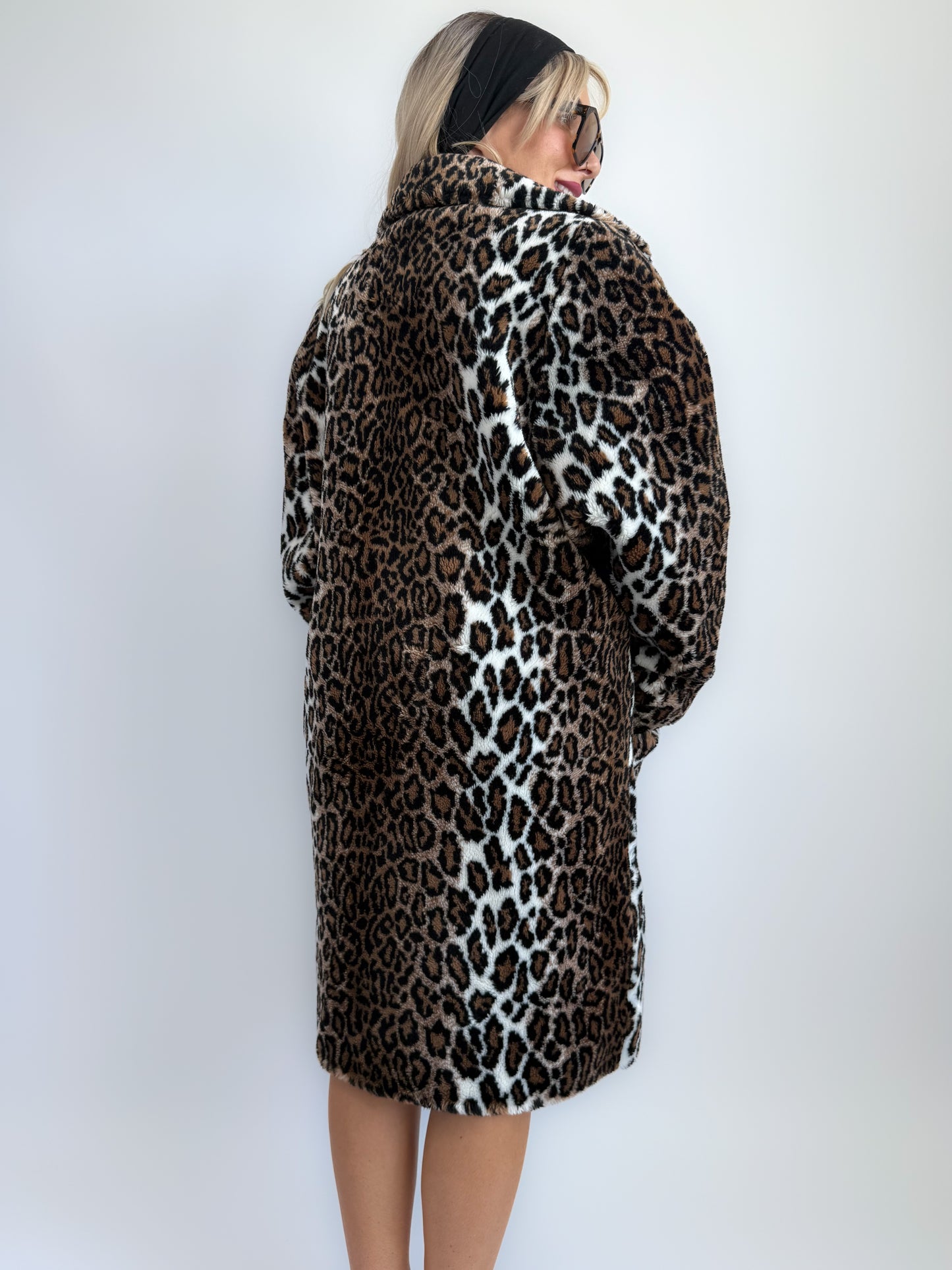 Vintage Leopard Print Faux Fur Coat – 90s Mob Wife Style Animal Print Winter Overcoat Size Large