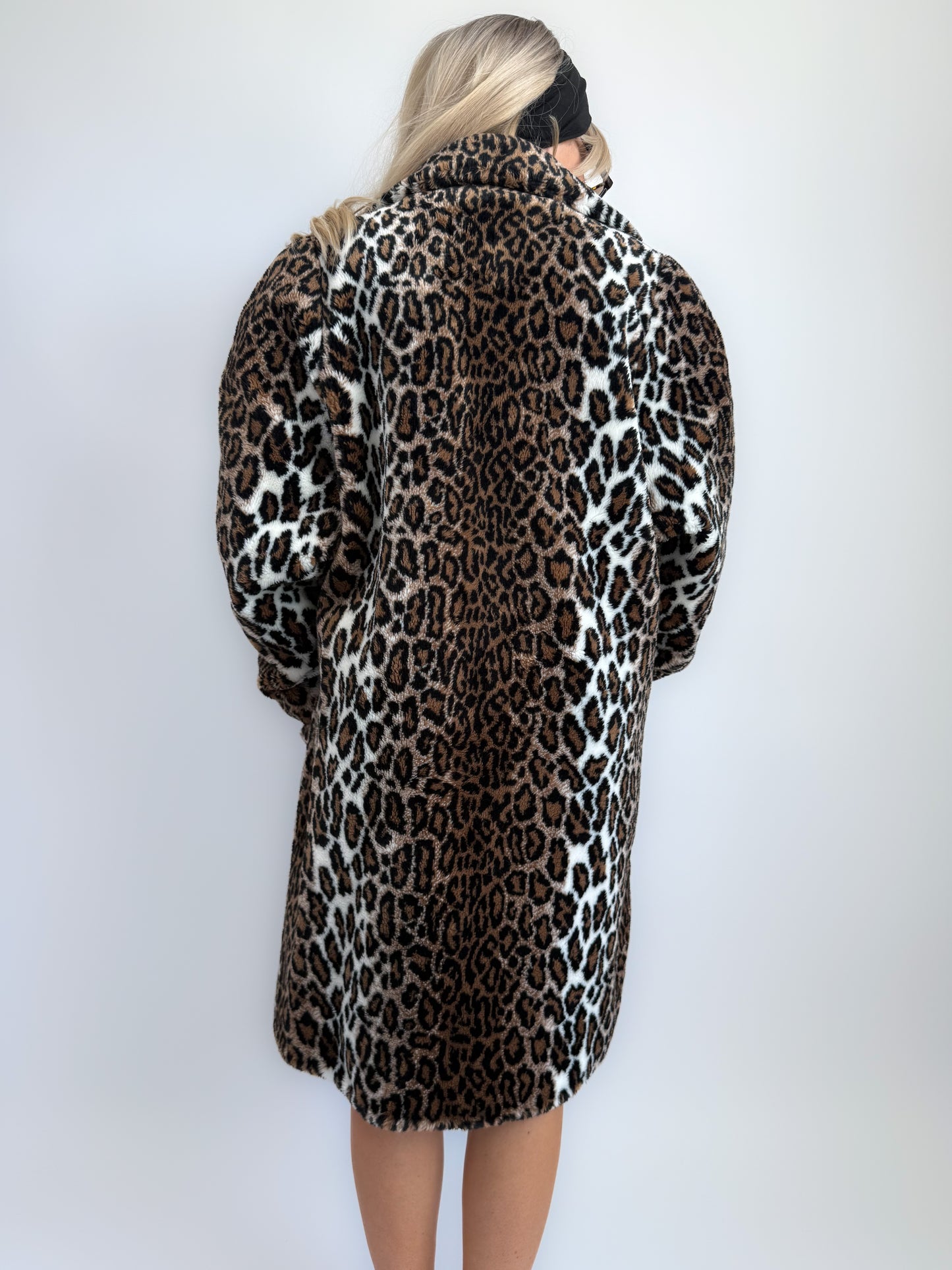 Vintage Leopard Print Faux Fur Coat – 90s Mob Wife Style Animal Print Winter Overcoat Size Large