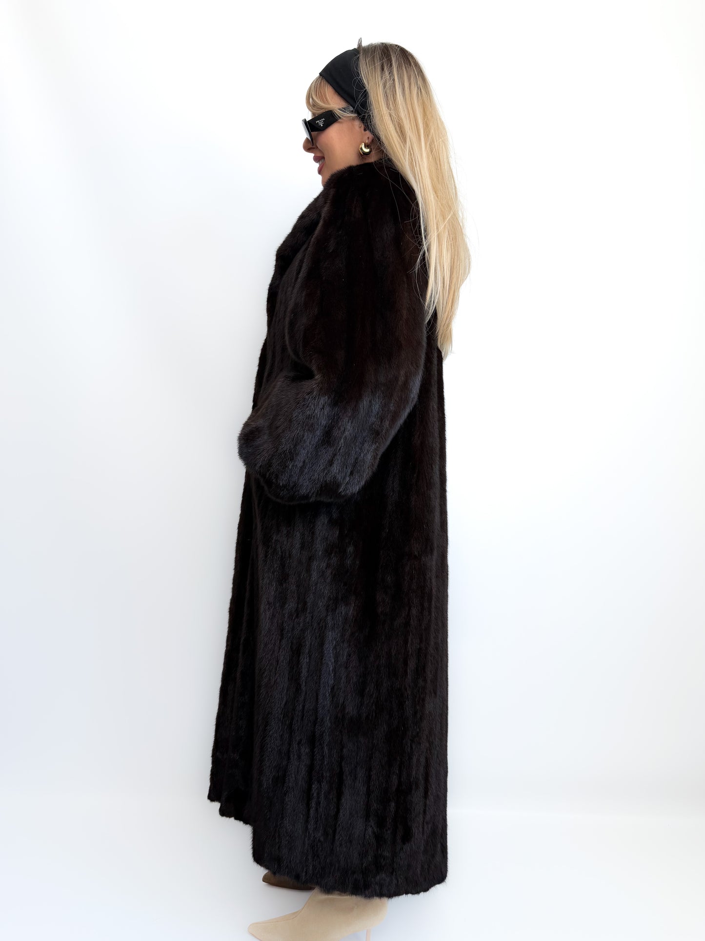 Vintage Long Brown Natural Mink Coat Mob Wife Old Money Luxorious Style Winter Jacket S-M