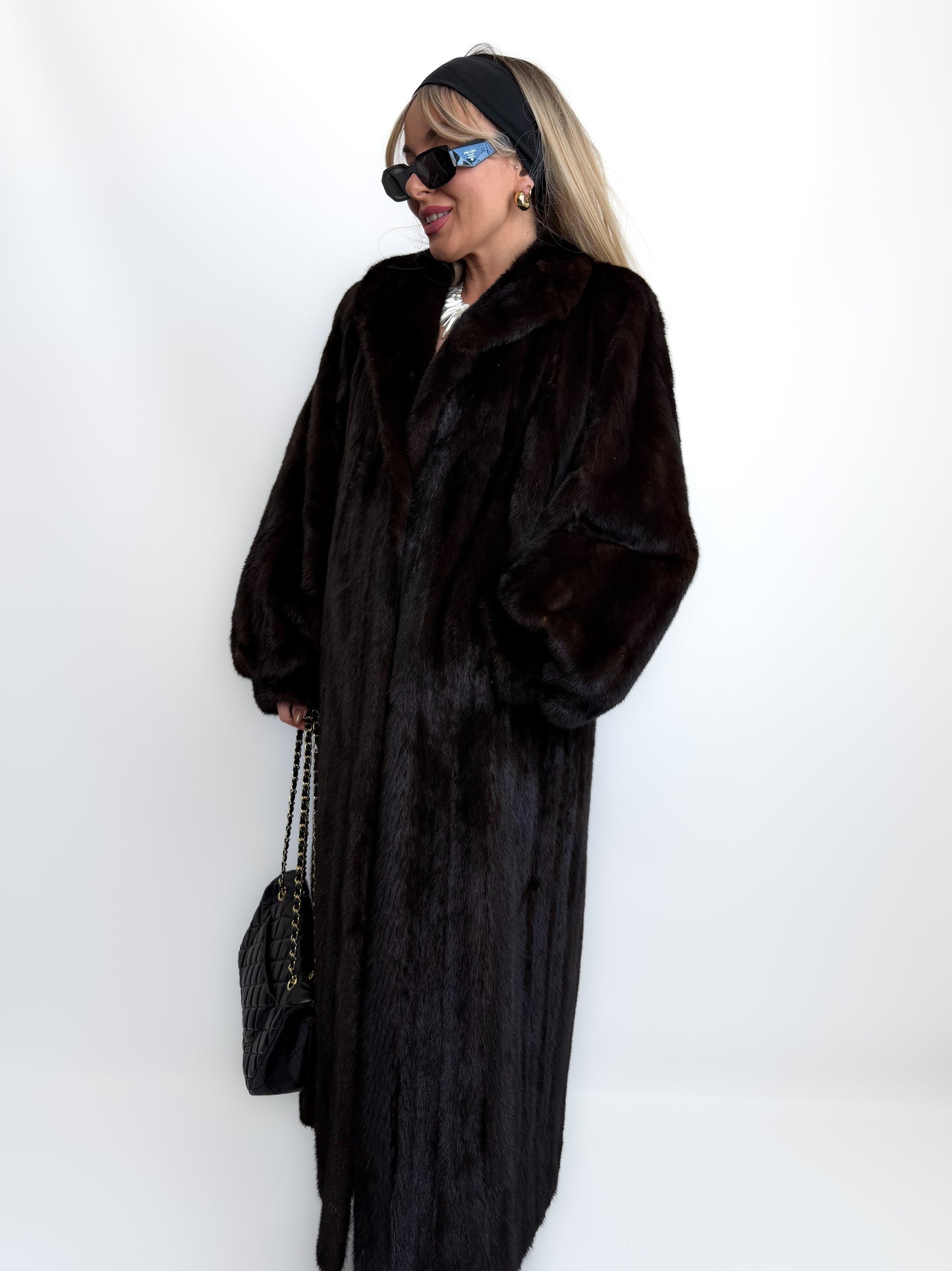 Vintage Long Brown Natural Mink Coat Mob Wife Old Money Luxorious Style Winter Jacket S-M