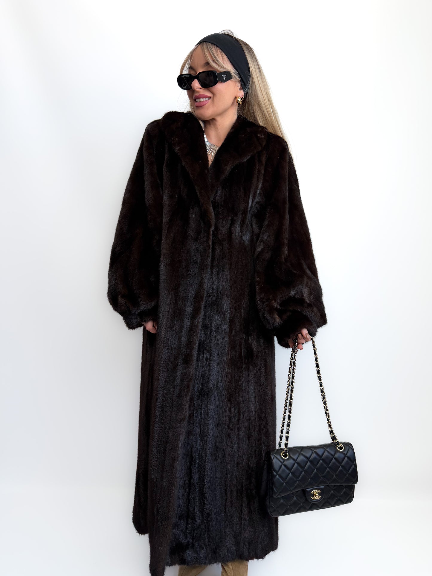 Vintage Long Brown Natural Mink Coat Mob Wife Old Money Luxorious Style Winter Jacket S-M