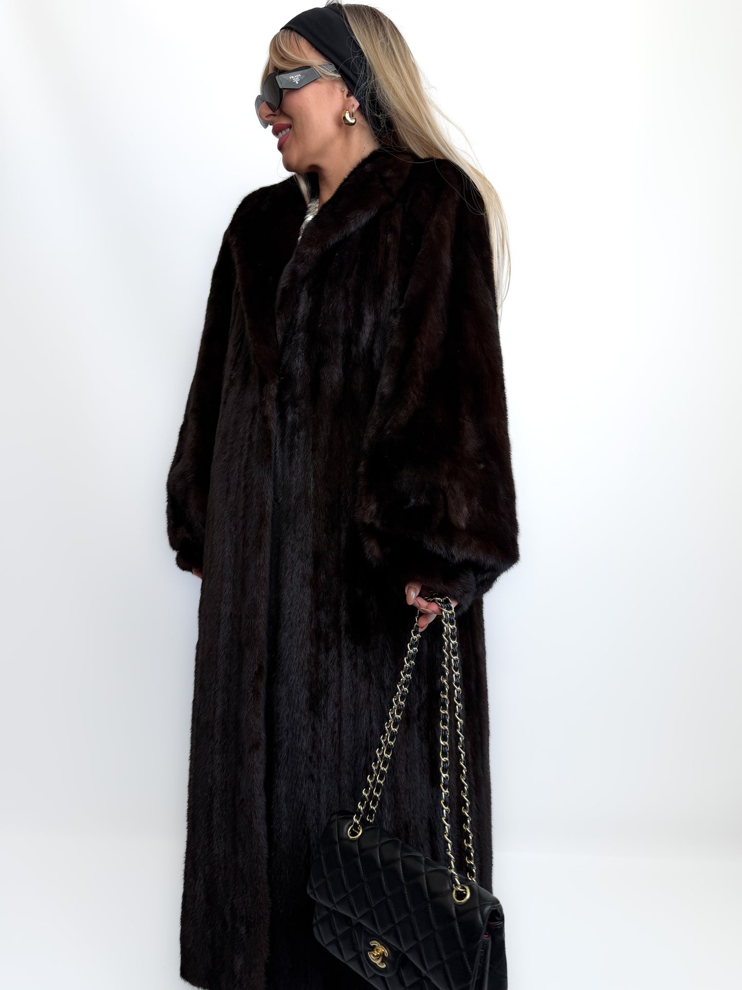 Vintage Long Brown Natural Mink Coat Mob Wife Old Money Luxorious Style Winter Jacket S-M