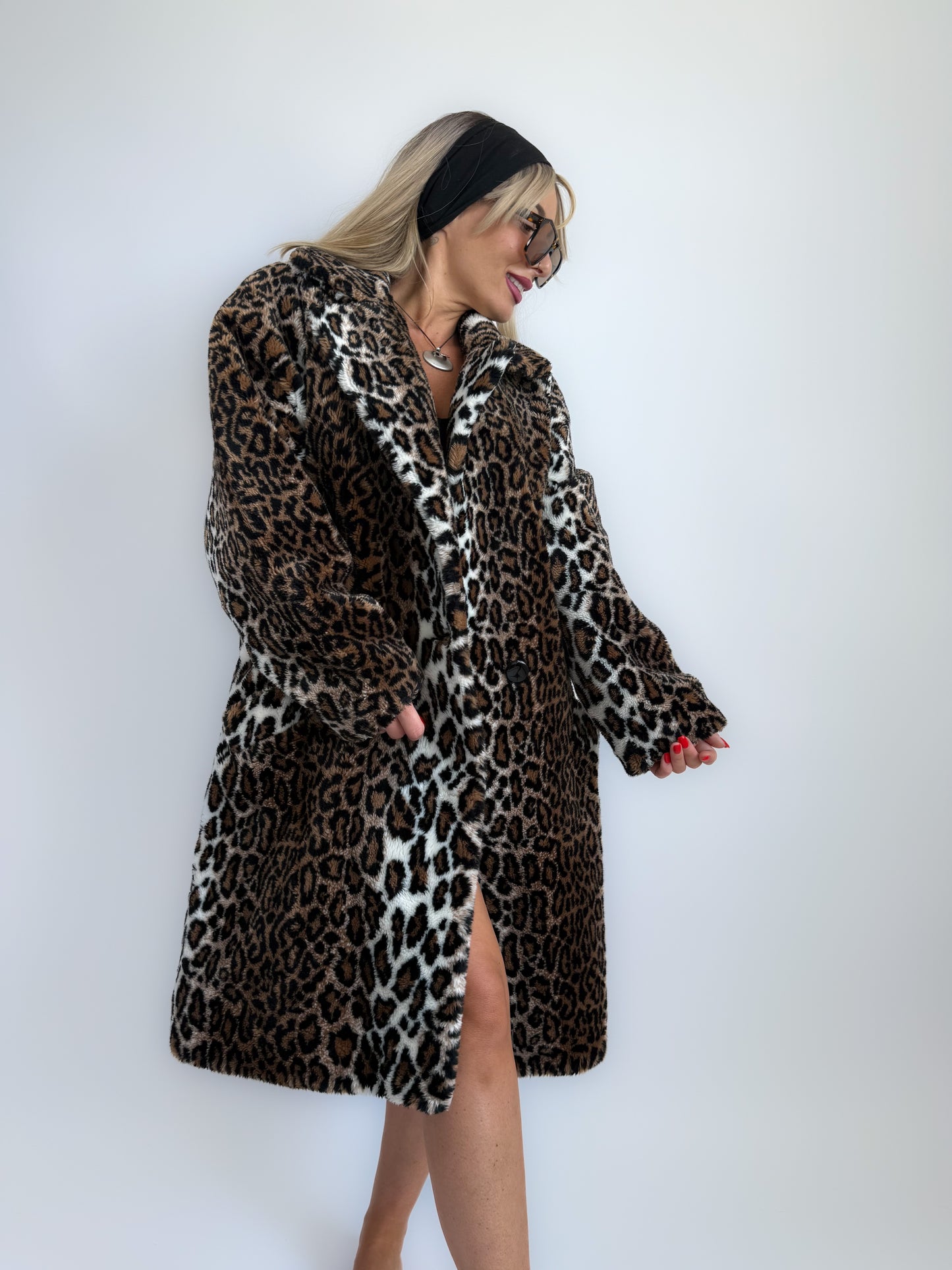 Vintage Leopard Print Faux Fur Coat – 90s Mob Wife Style Animal Print Winter Overcoat Size Large